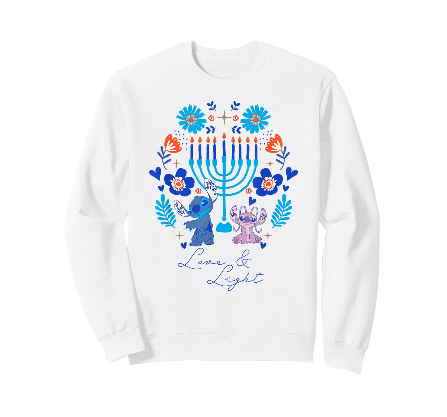 Disney Lilo & Stitch Hanukkah Love & Light Holiday Folk Art T-Shirt