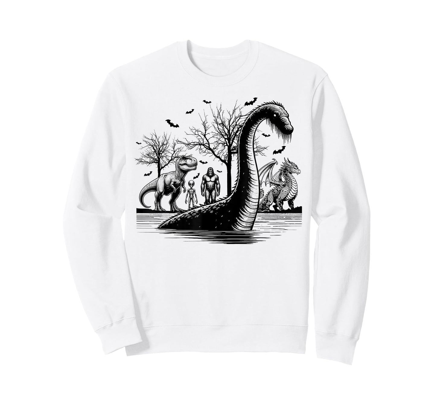 Halloween party bigfoot alien meet loch Ness dragon spooky T-Shirt