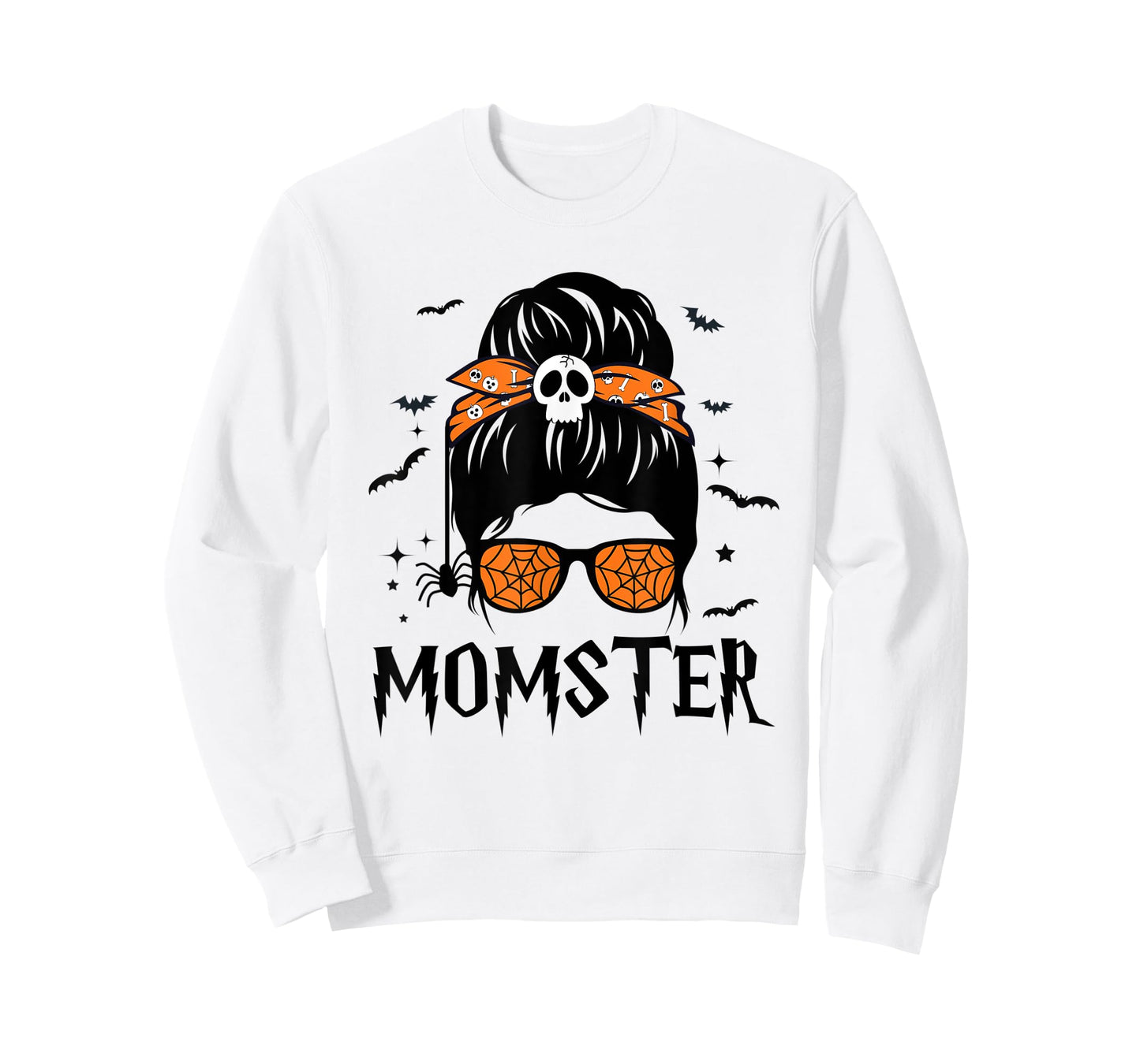 Momster Halloween Costume Skull Mom Messy Hair Bun Monster T-Shirt