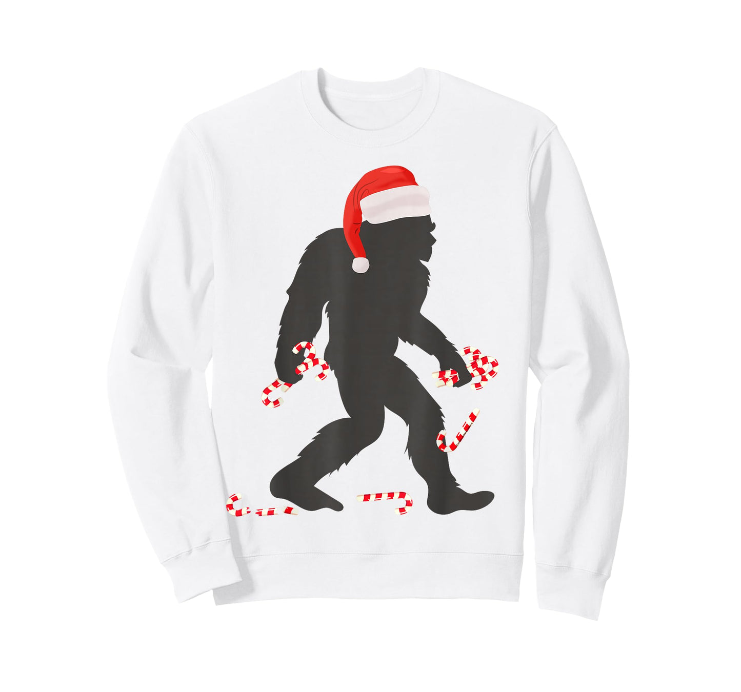 Funny Christmas Bigfoot with Santa Hat Carrying Candy Canes T-Shirt
