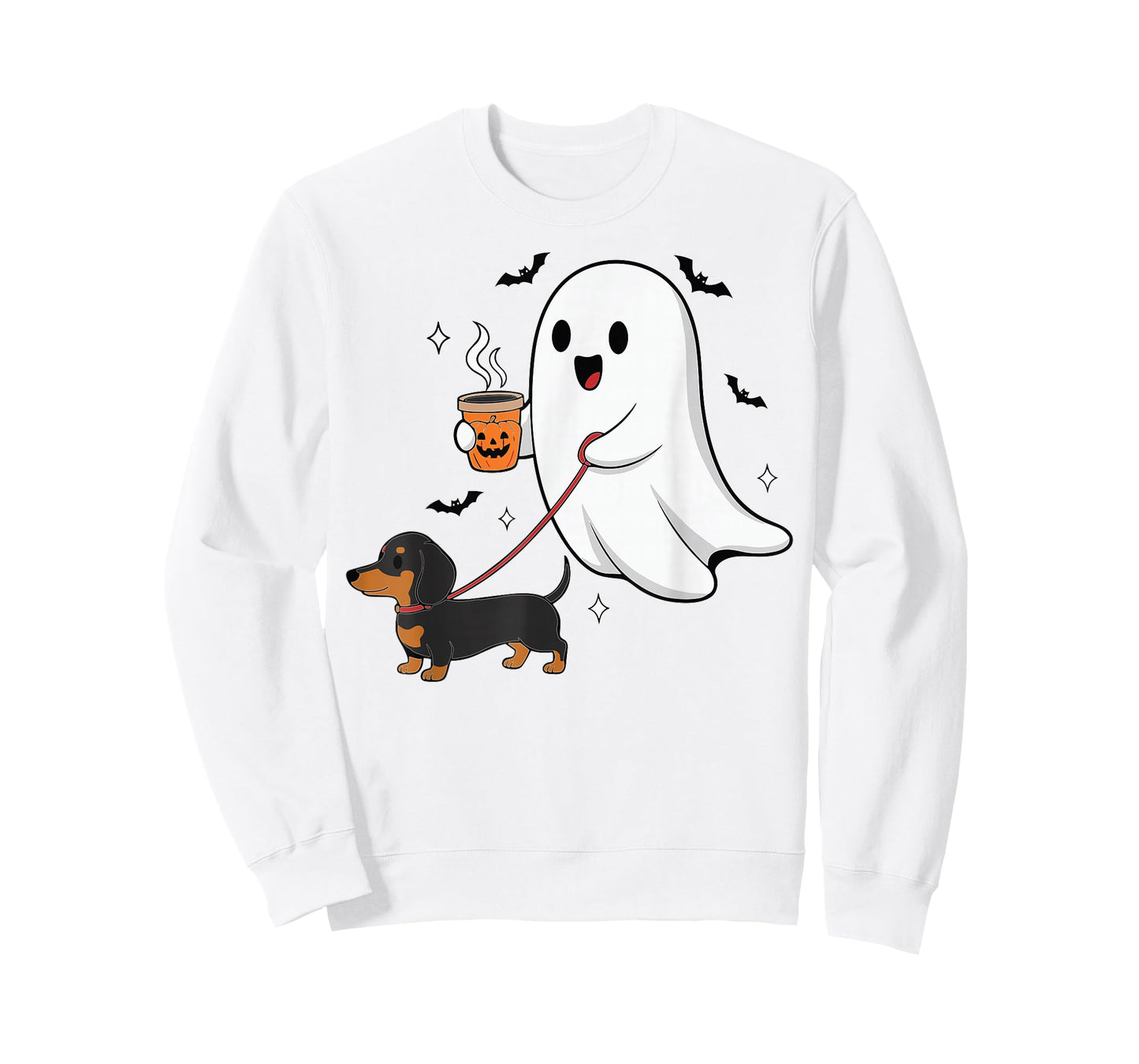 Cute Ghost Walking Dog Dachshund Coffee Halloween Costume T-Shirt