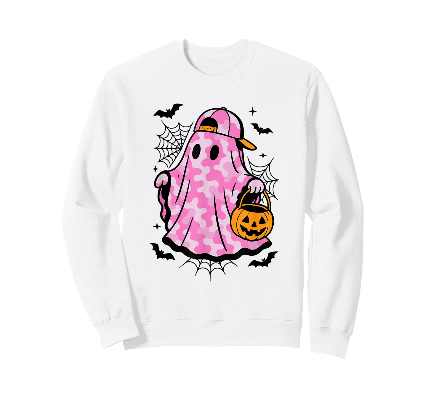 Pink Camo Ghost with Pumpkin Basket Fun Halloween Camouflage T-Shirt