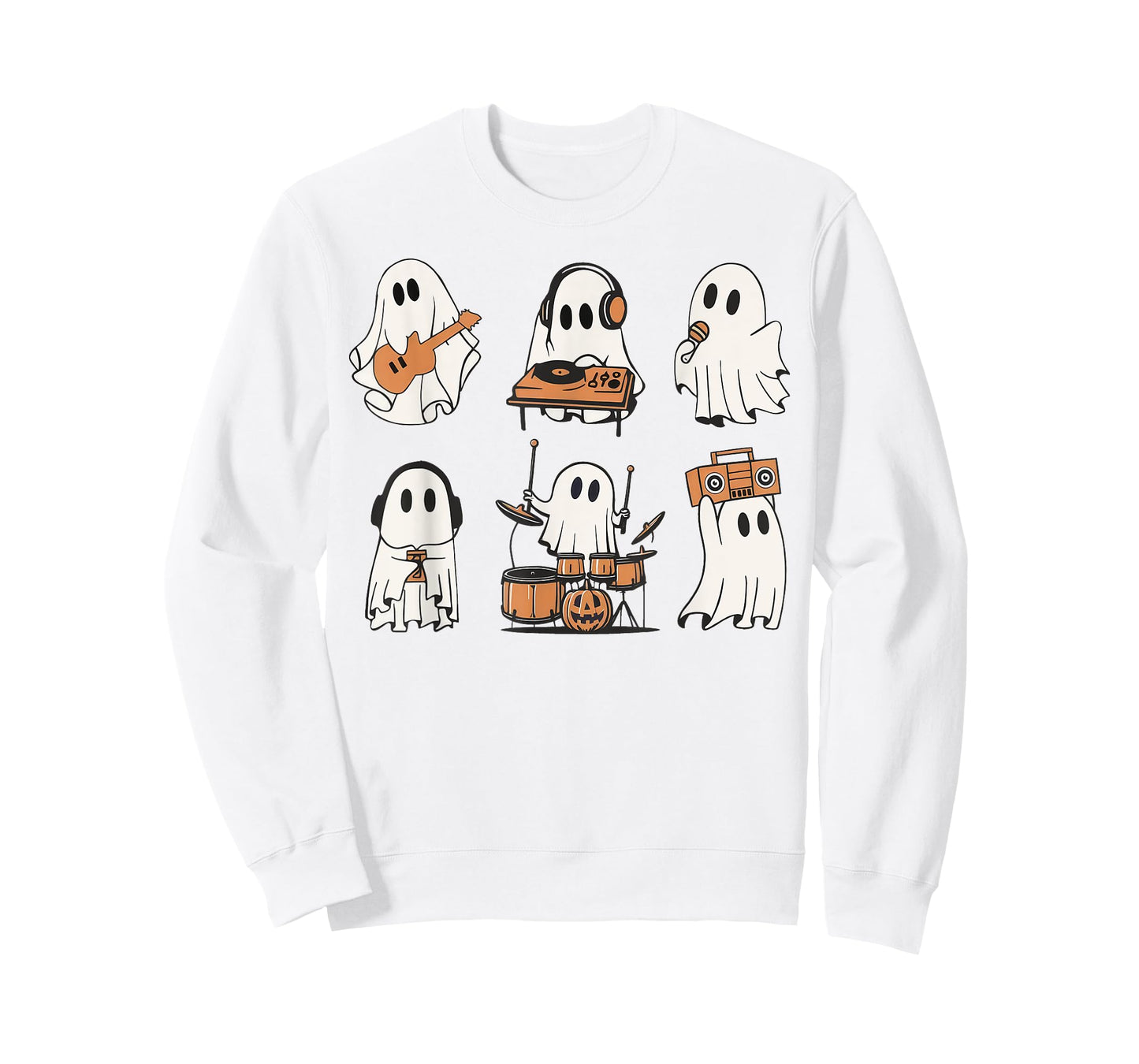 Ghost Love Music Ghost Playing Guitar Drum Halloween Costume T-Shirt