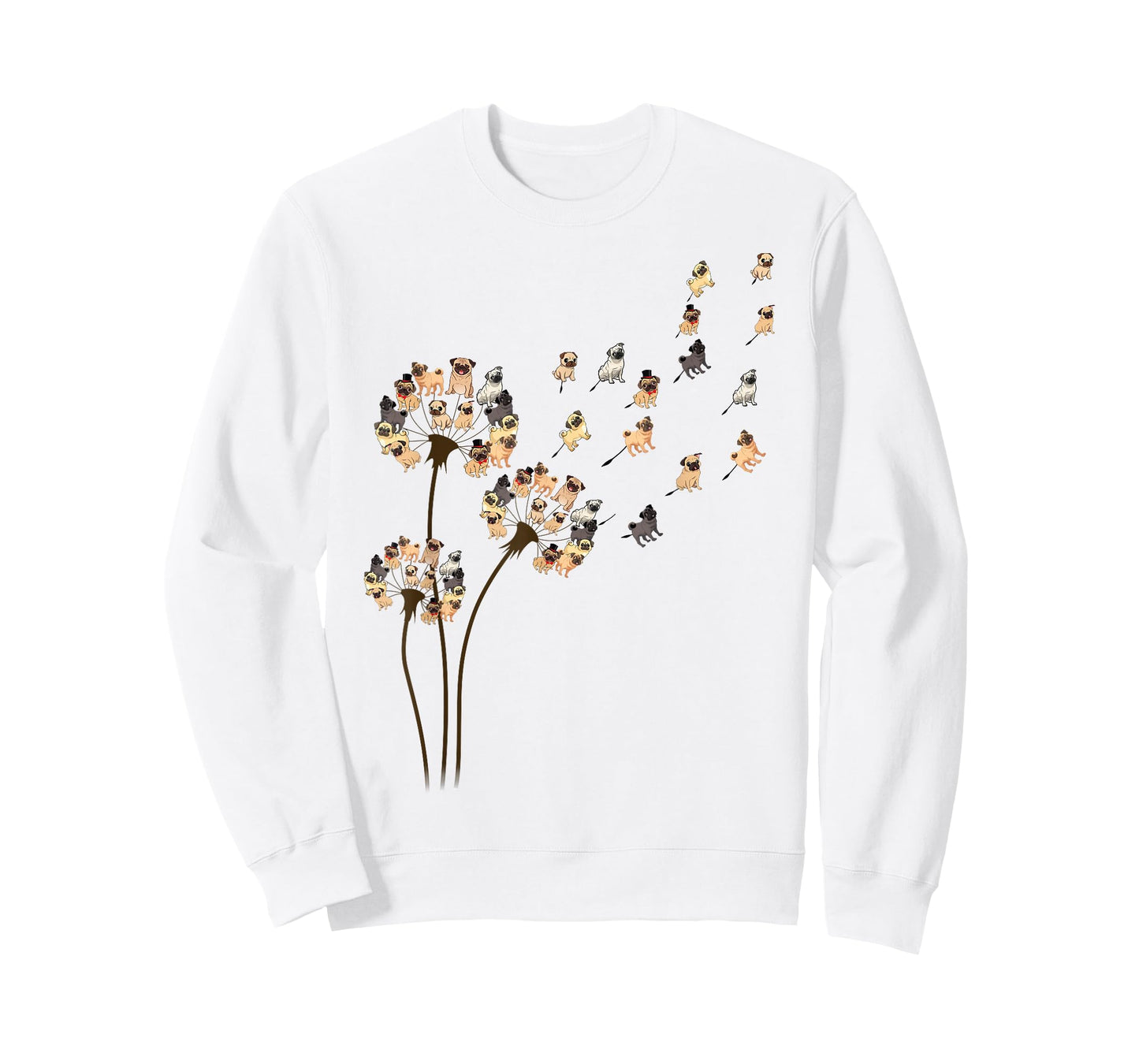 Flower Pug Dogs Dandelion Funny Animal Lovers Tees Men Women T-Shirt Small