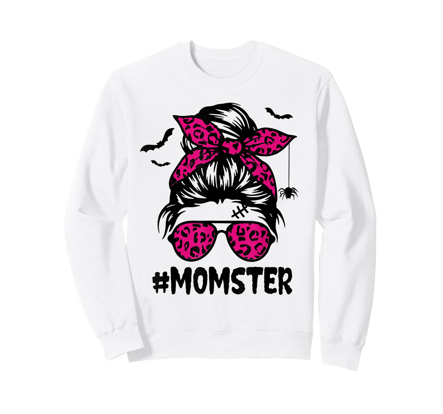Momster Shirt for Women Halloween Mom Messy Bun Leopard T-Shirt
