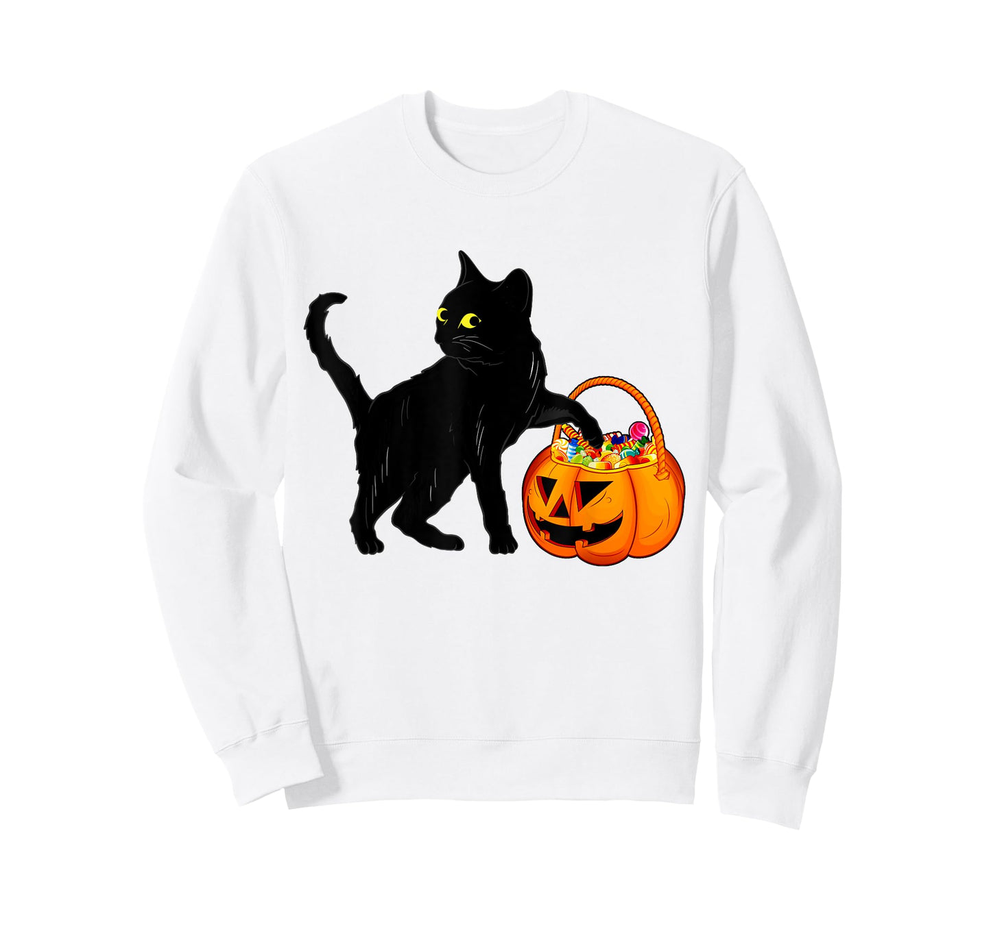Black Cat Halloween Candy Pumpkin Bag Sweet Lollipop Funny T-Shirt