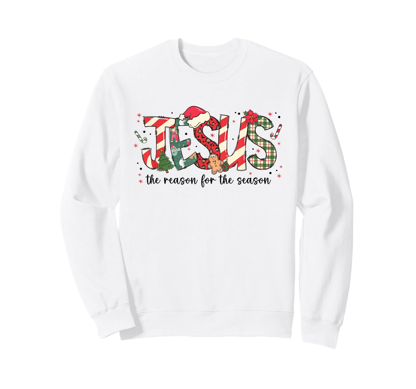 Jesus The Reason for The Season Christmas Candy Cane Letter T-Shirt