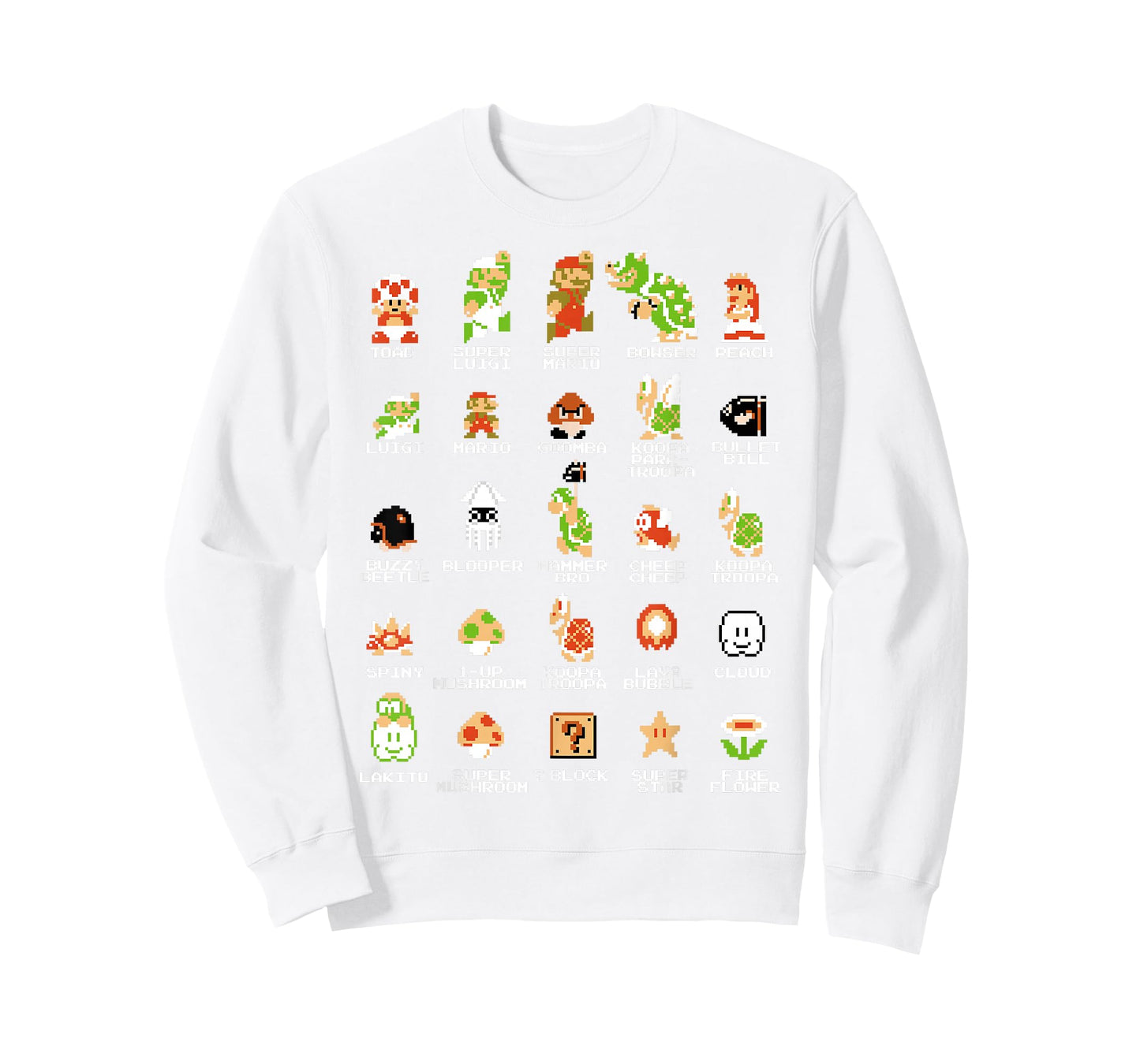 Nintendo Super Mario 8-bit Pixel Icons List Vintage T-Shirt T-Shirt