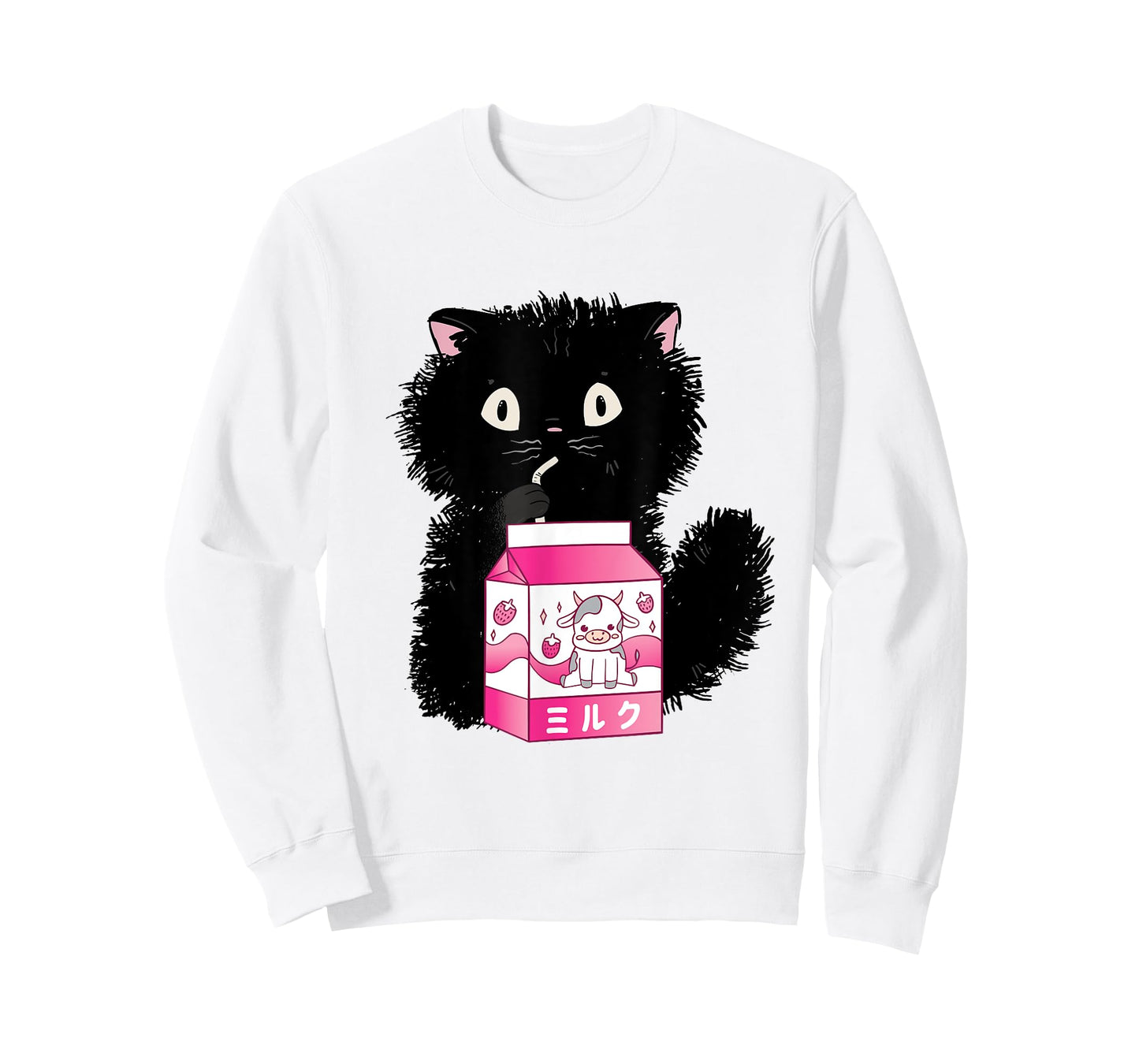 Girls Cute Cat Strawberry Milk Kawaii Cow and Kitten T-Shirt