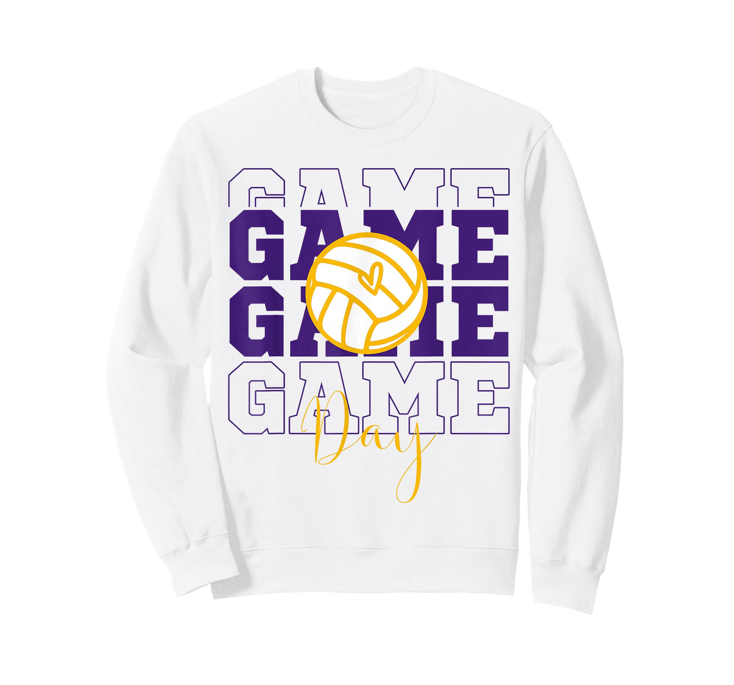Volleyball Game Day Retro Girls Mom Purple & Gold Heart T-Shirt