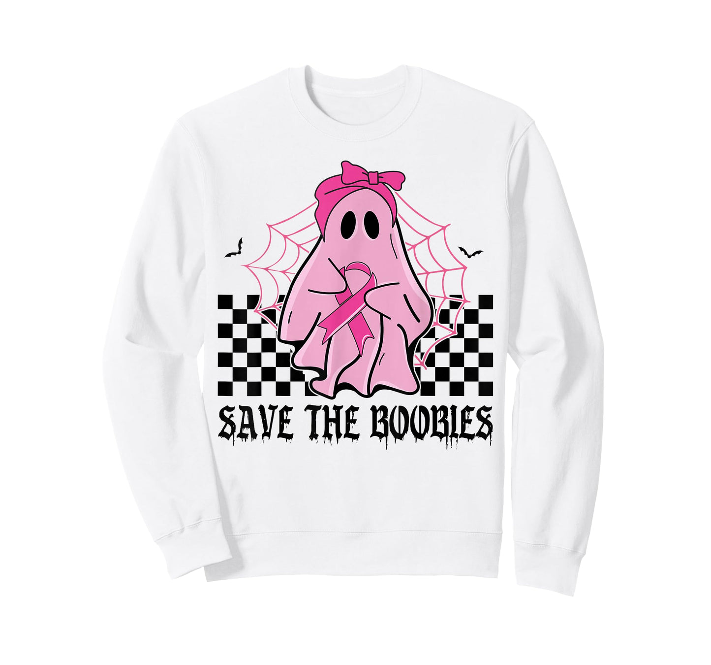 Save The Boobies Funny Breast Cancer Ribbon Halloween Ghost T-Shirt