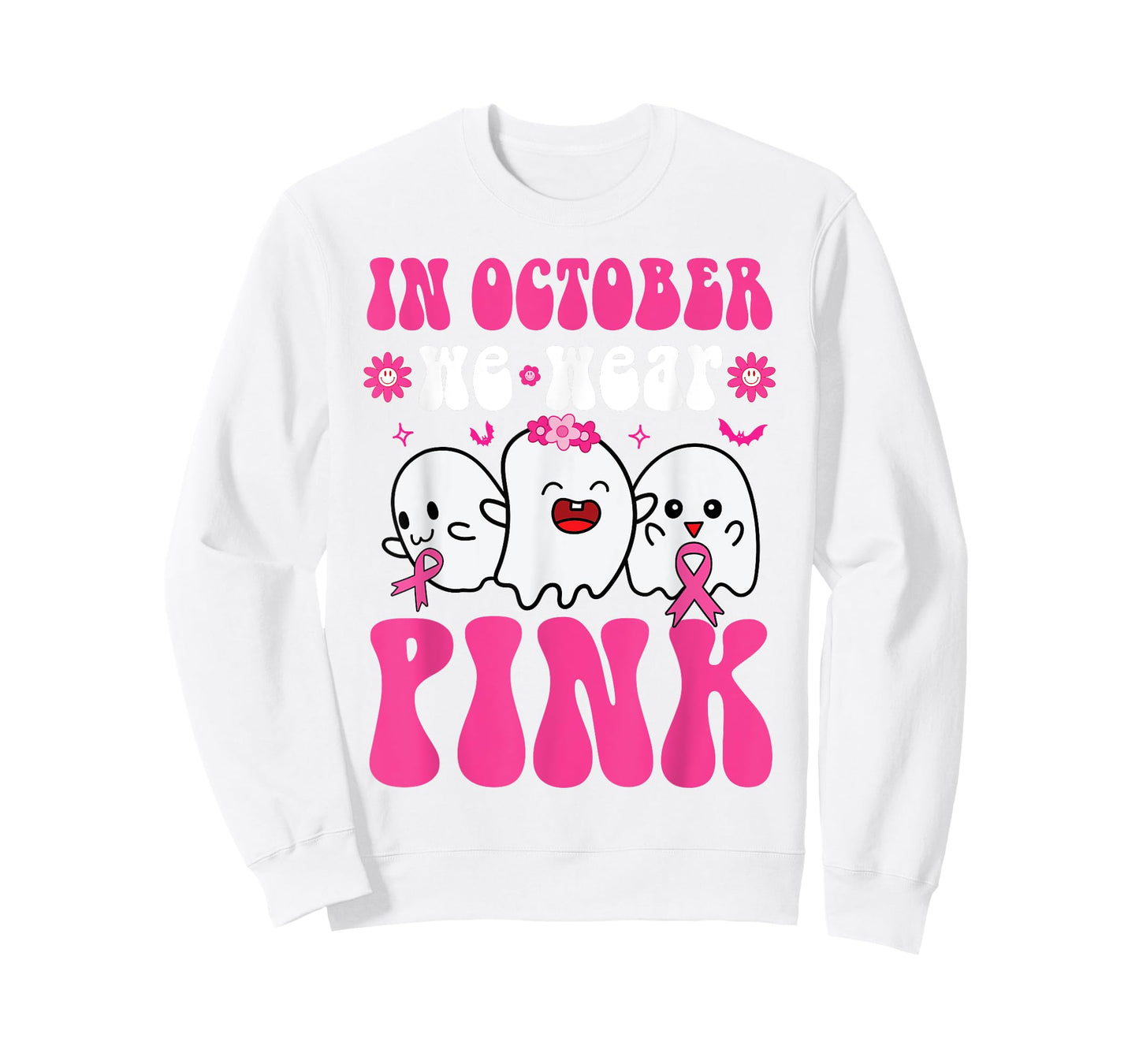 Groovy Wear Pink Breast Cancer Warrior Ghost Halloween Girls T-Shirt