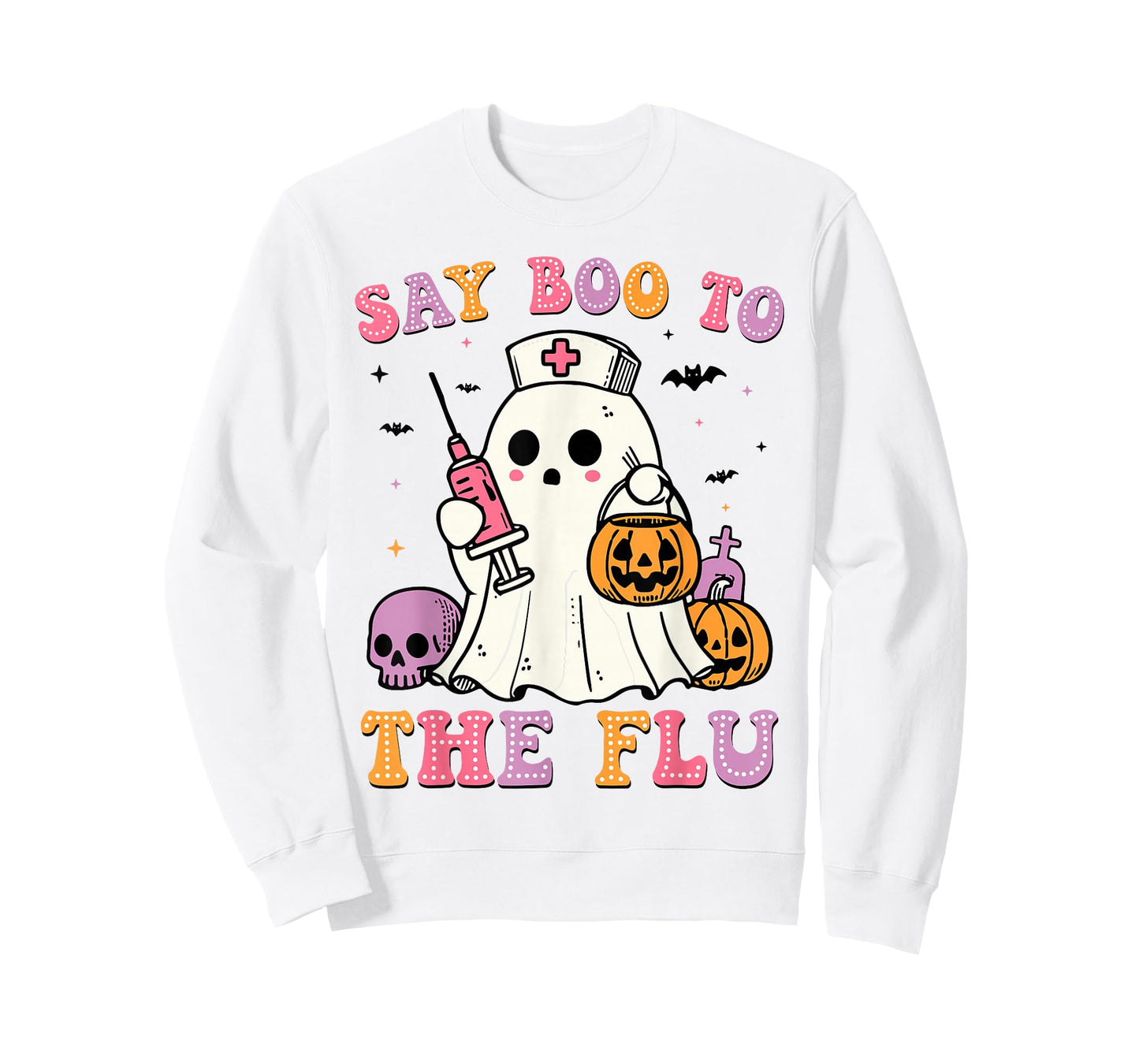 Say Boo to The Flu Halloween Nurse Ghost Vaccine Fall T-Shirt
