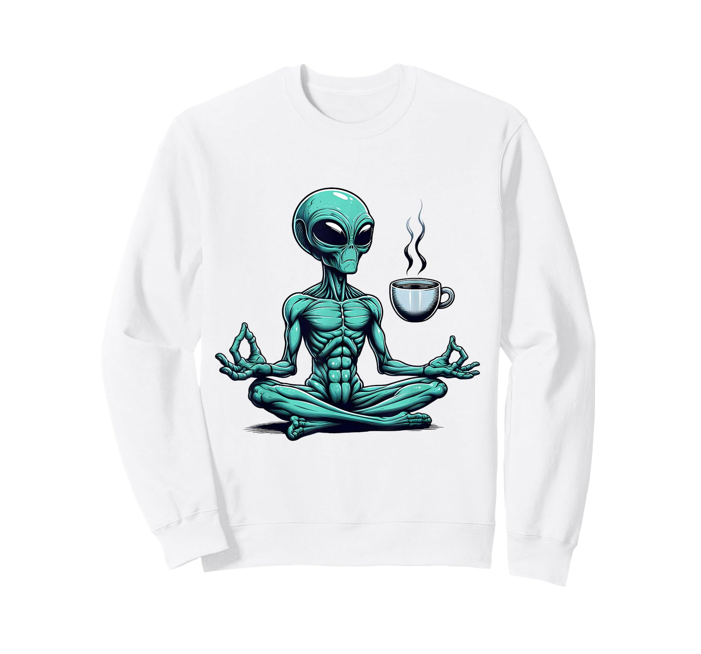 Alien Yoga With Coffee Mug UFO Lover Funny Meditate Poses T-Shirt