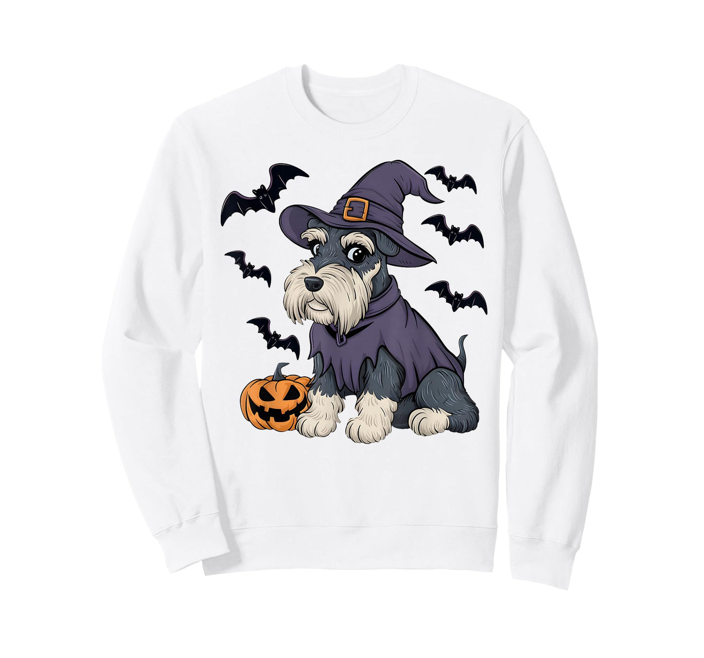 Schnauzer Dog Scary Pumpkin Bat Witch Schnauzer Halloween T-Shirt