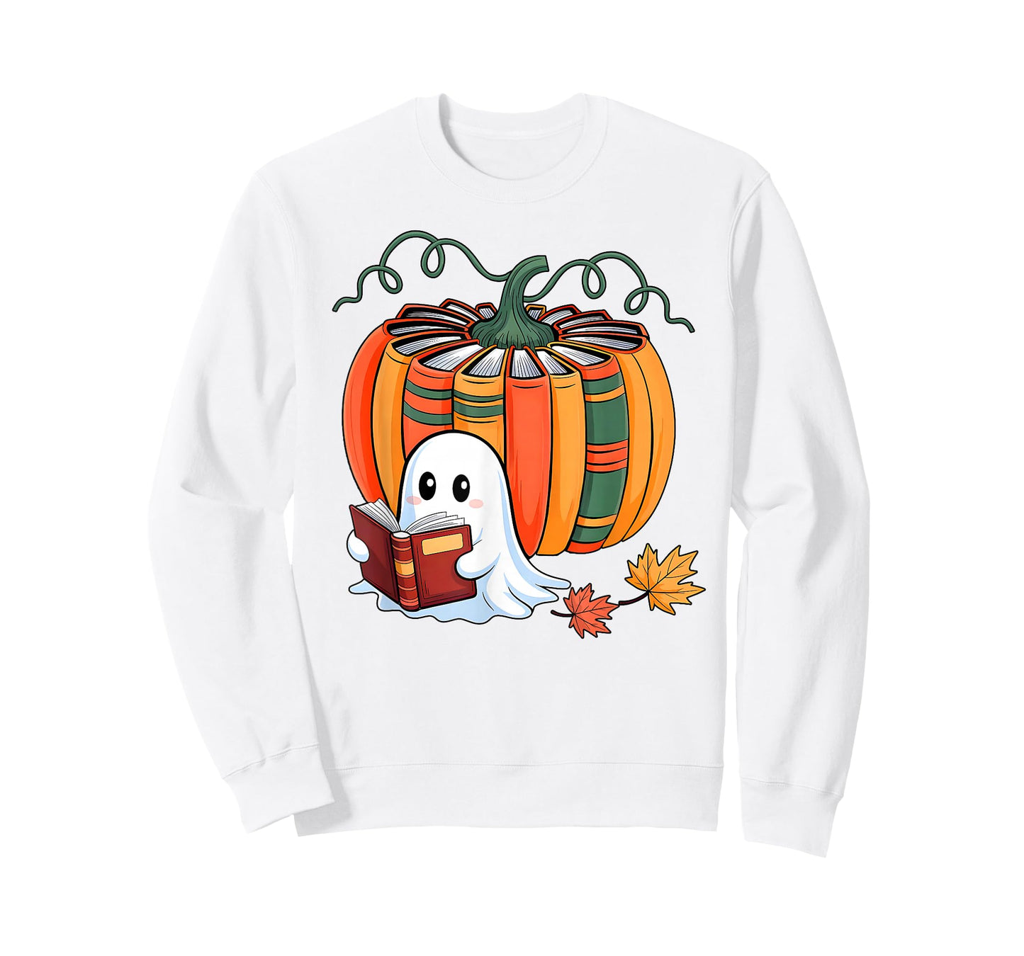 Fall Book Pumpkin Books Ghost Reading Halloween Teacher T-Shirt