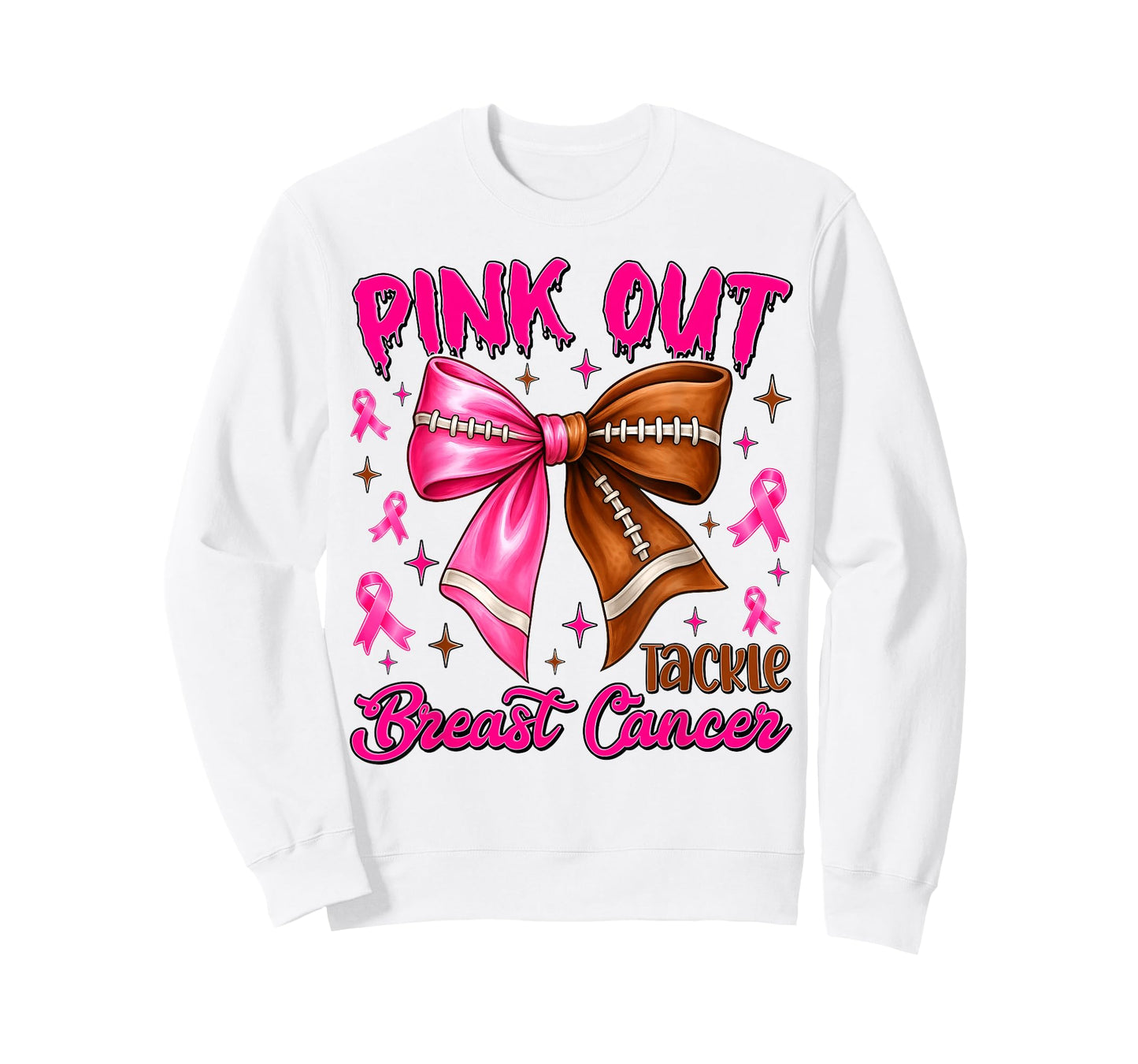 Preppy Pink Out Tackle Breast Cancer Coquette Football Bow T-Shirt