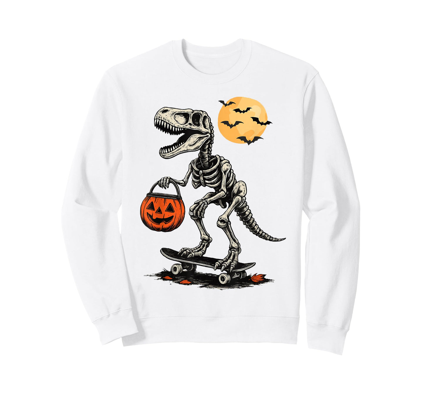 Halloween Dinosaur Skeleton T-rex Skateboard Pumpkin Boys T-Shirt