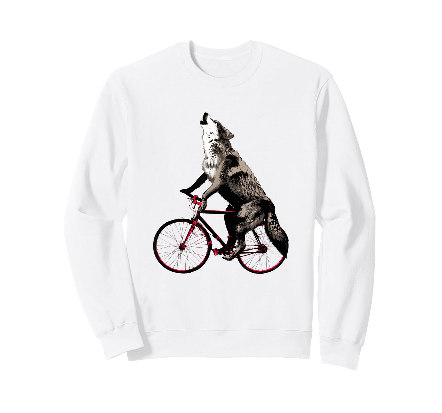 Wolf Howling at the Moon on a Bicycle T-Shirt - Ironic Tee T-Shirt