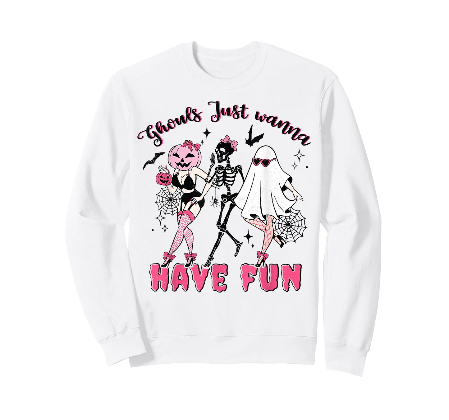 Retro Boo Skeleton Ghouls Just Wanna Have Fun Halloween Crew T-Shirt