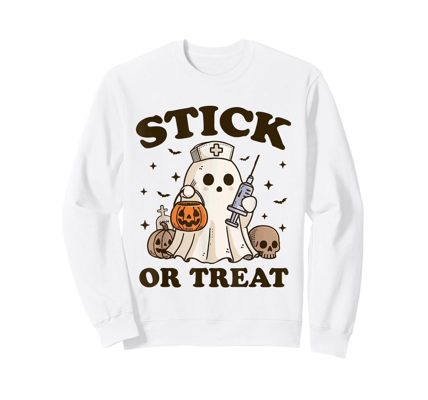 Stick or Treat Nurse Ghost Funny Halloween Costume T-Shirt