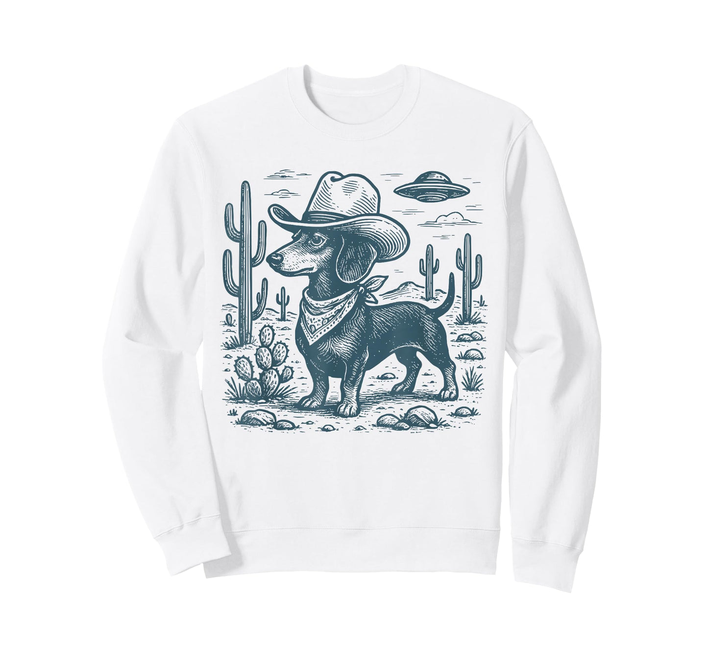 Vintage Western Dachshund Cowboy UFO Wiener Dog Doxie T-Shirt