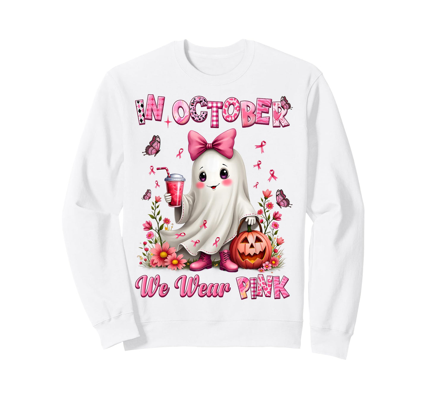 In October We Wear Pink Ghost Breast Cancer Awareness T-Shirt