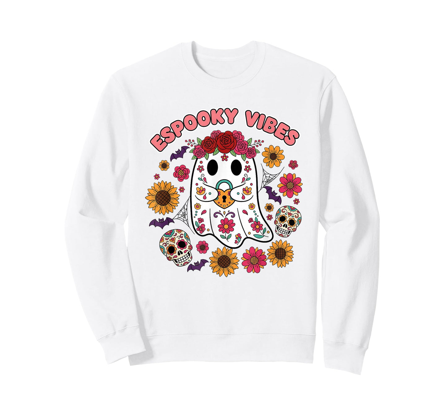 Espooky Vibes Halloween Floral Ghost Day of The Dead Mexican T-Shirt