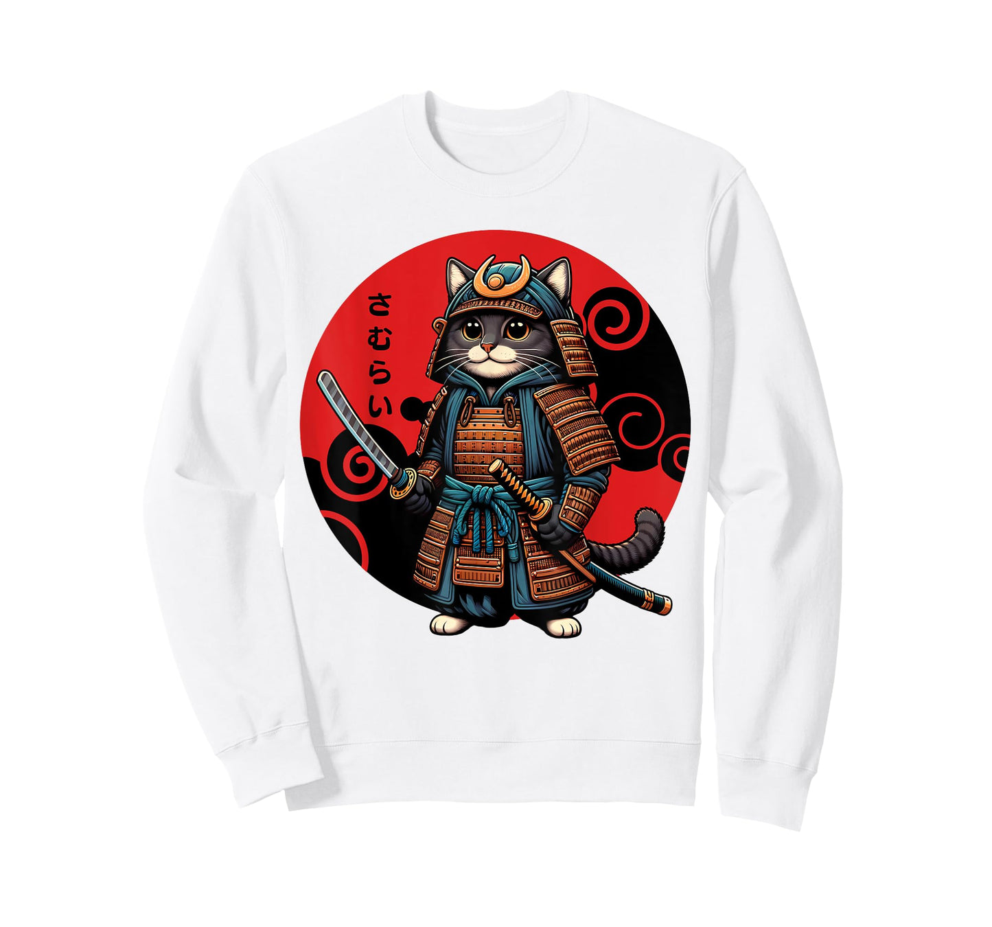 Funny Cute Samurai Cat Japanese Parody Katana Fighter Anime T-Shirt for Men Women Kids