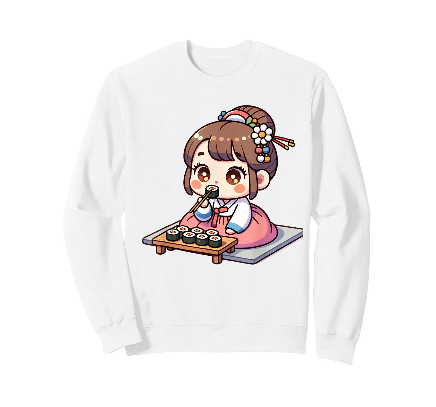 Korean Girl Traditional Hanbok Eating Kimbab T-Shirt