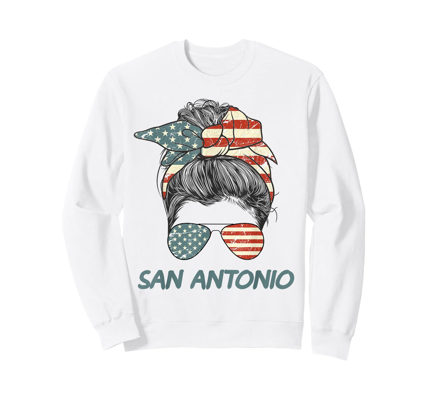 San Antonio Girl Messy bun, Texas Pride Patriotic USA flag T-Shirt