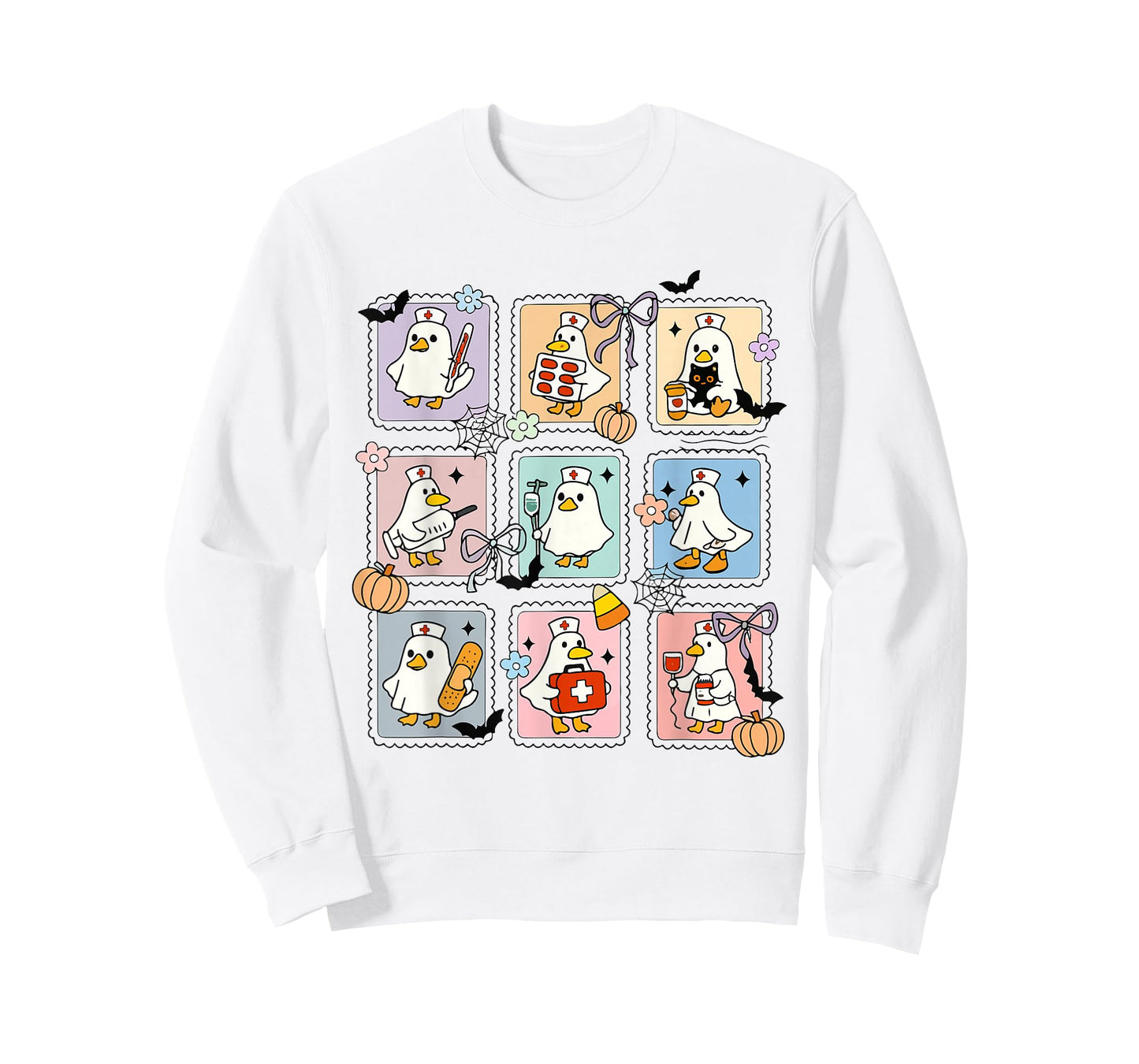 Funny Silly Goose Nurse Halloween Stamp Cute Ghost Boo Goose T-Shirt