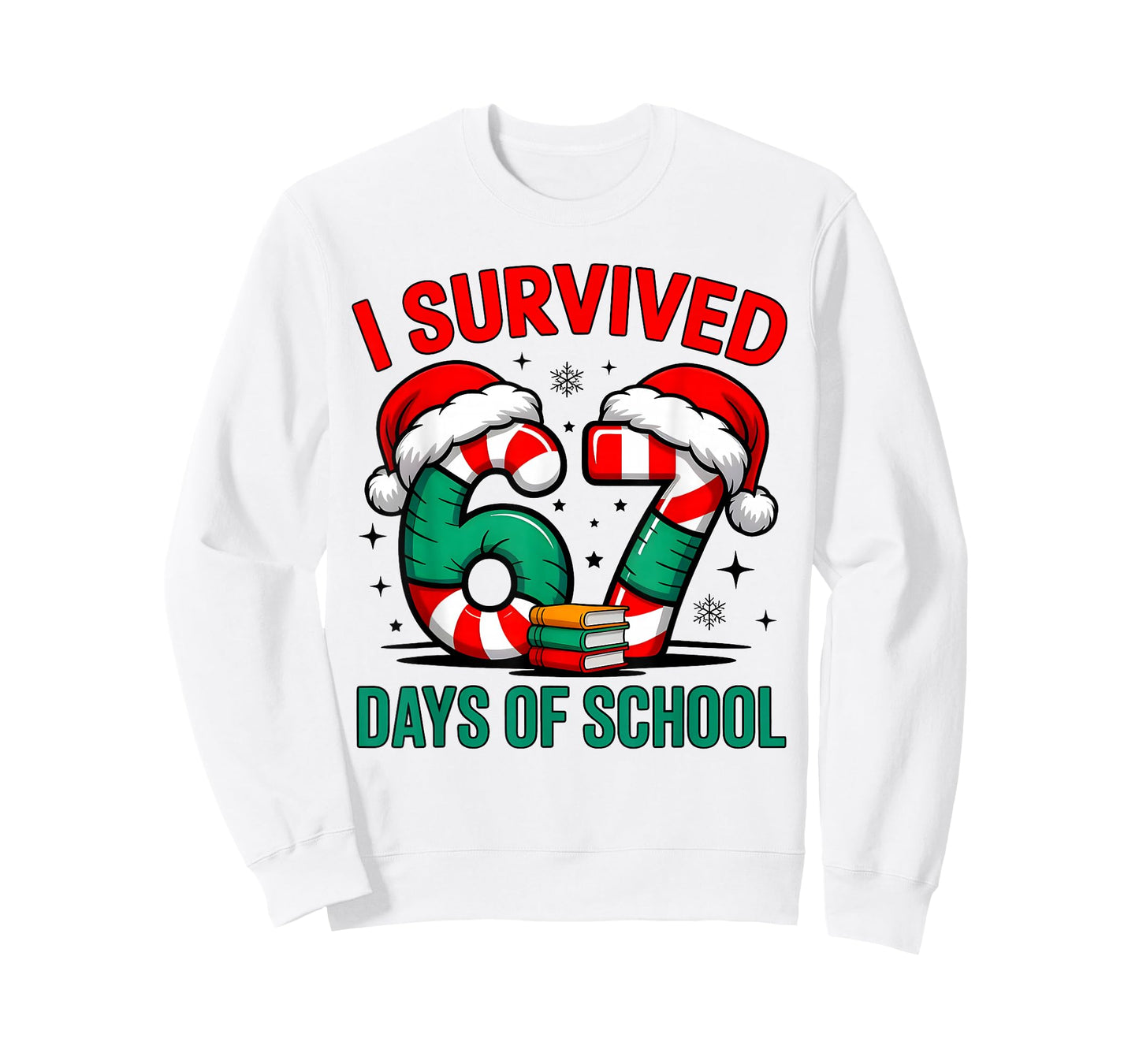 I Survived 67 Days of School Christmas Candy Cane Six Seven T-Shirt