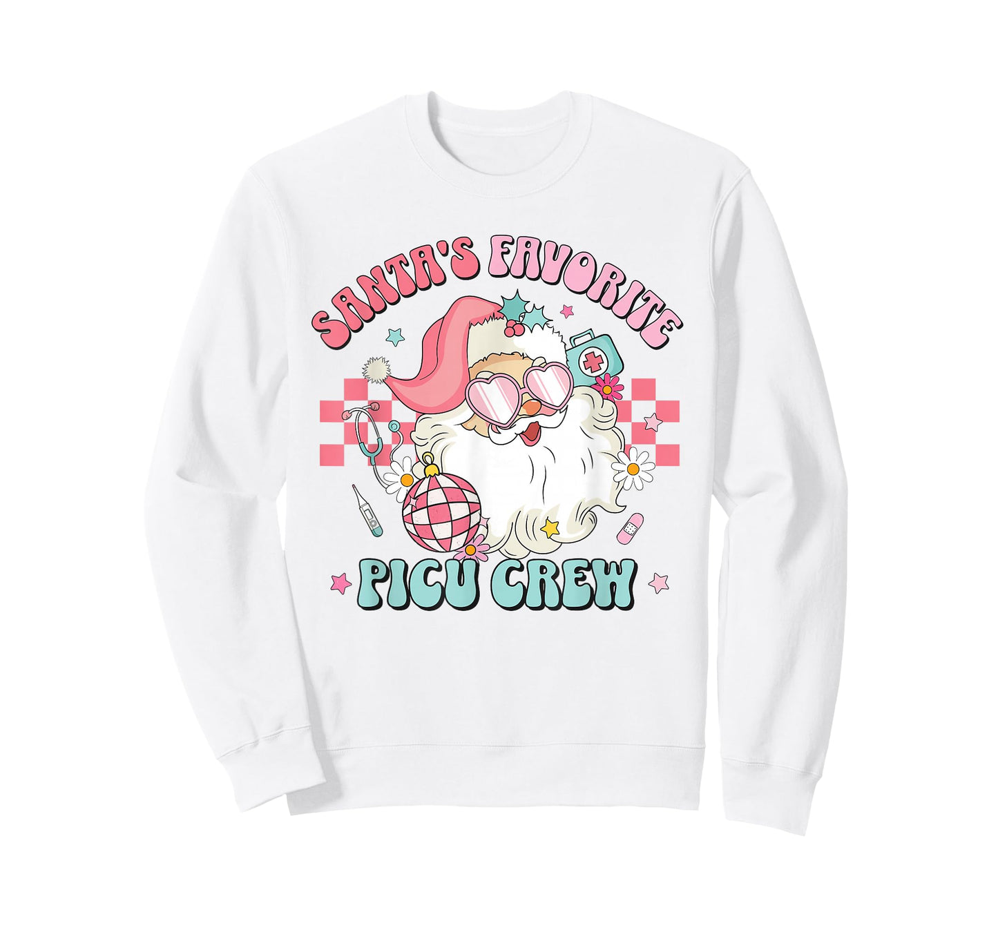 Retro Pink Christmas Santa's Favorite PICU Nurse Pediatric T-Shirt