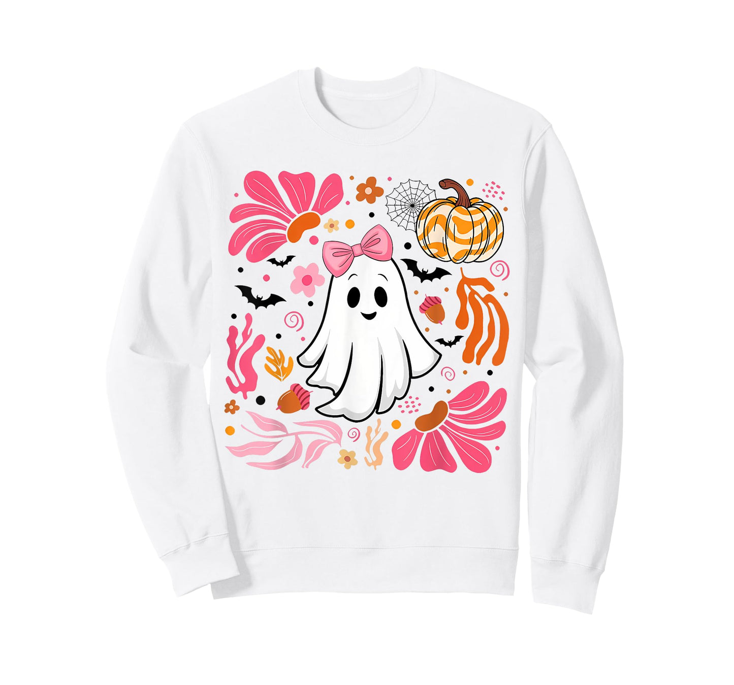 Funny Halloween Pink Ghost Boho Leopard Pumpkin Floral Women T-Shirt
