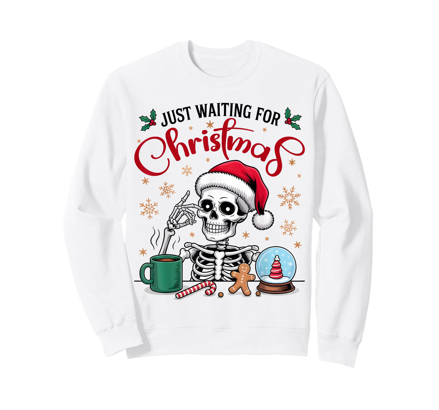 Funny Skeleton Just Waiting for Christmas T-Shirt