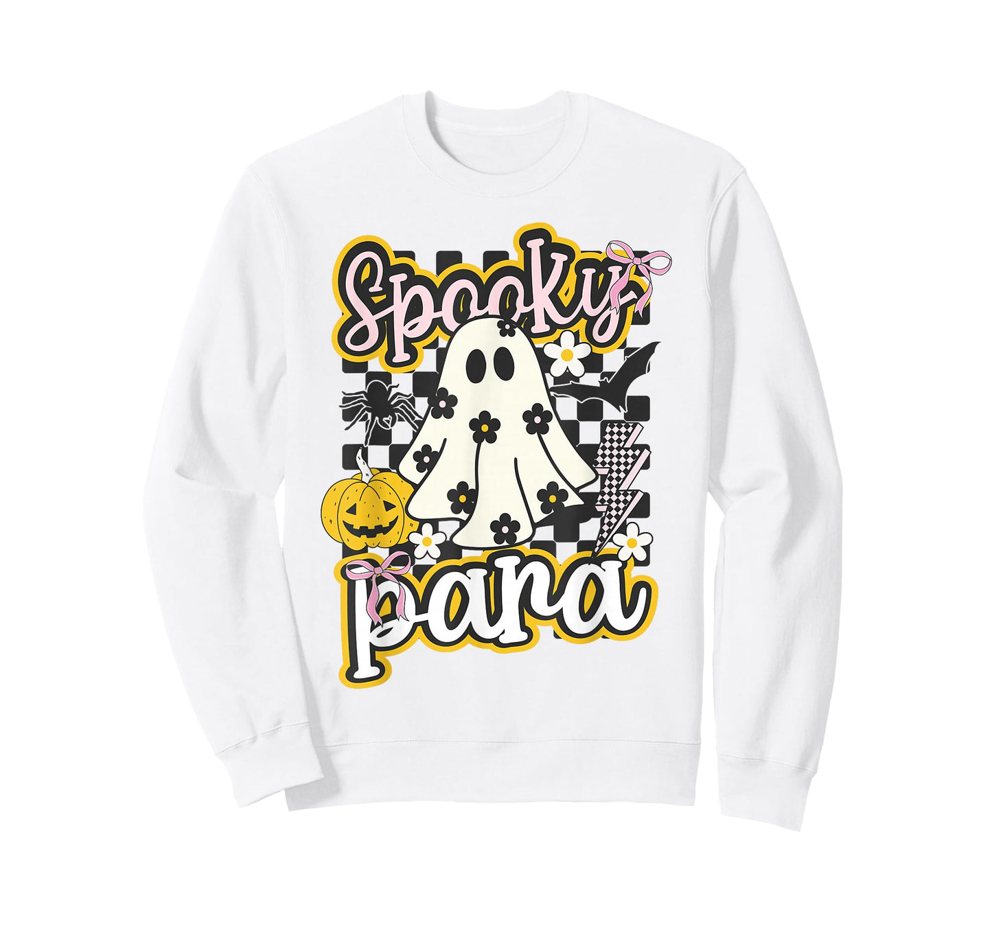Spooky para Groovy Preppy Halloween Ghost Checkered T-Shirt