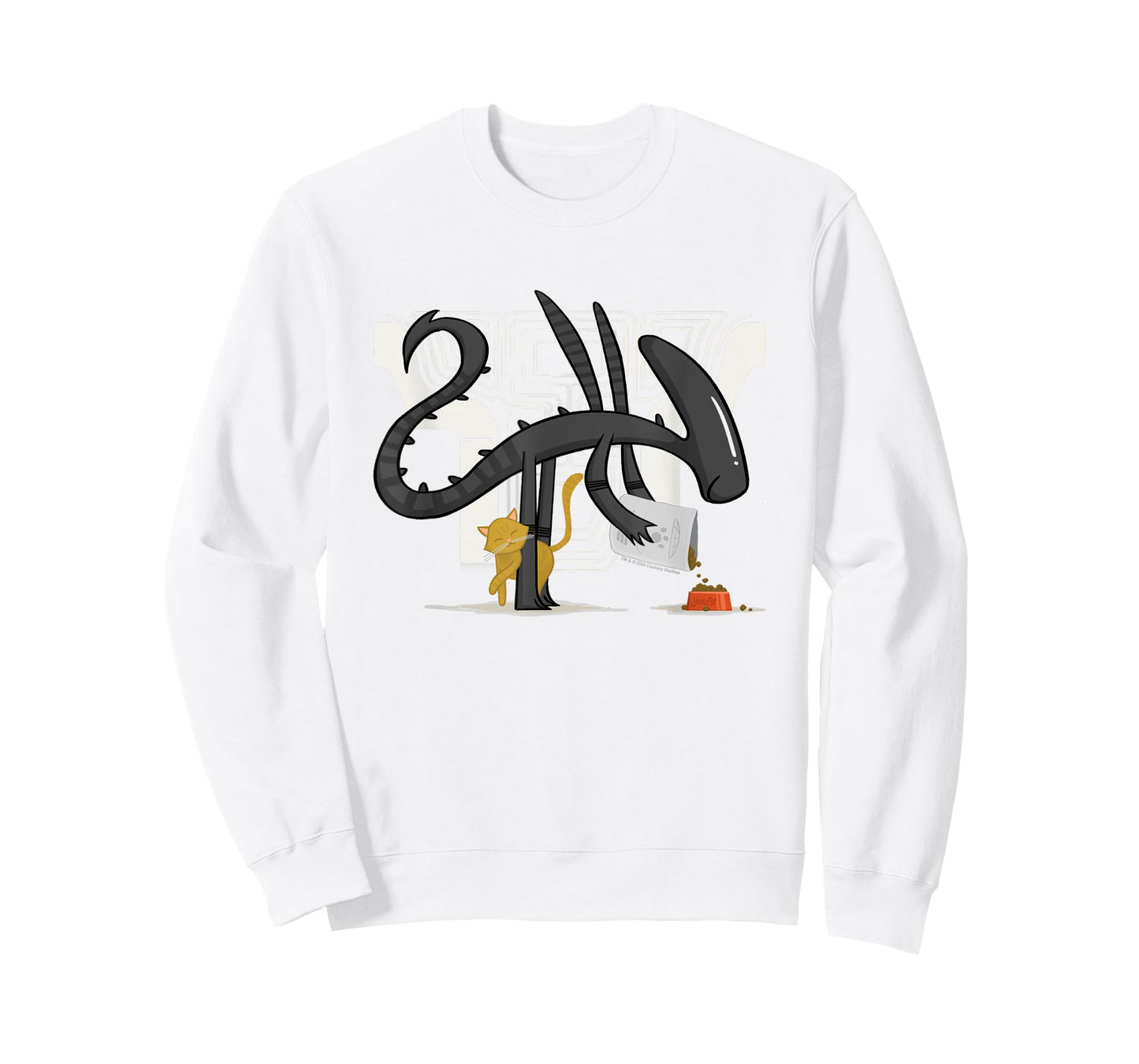 Aliens Cute Animated Xenomorph Feeding Cat Big Chest Logo T-Shirt
