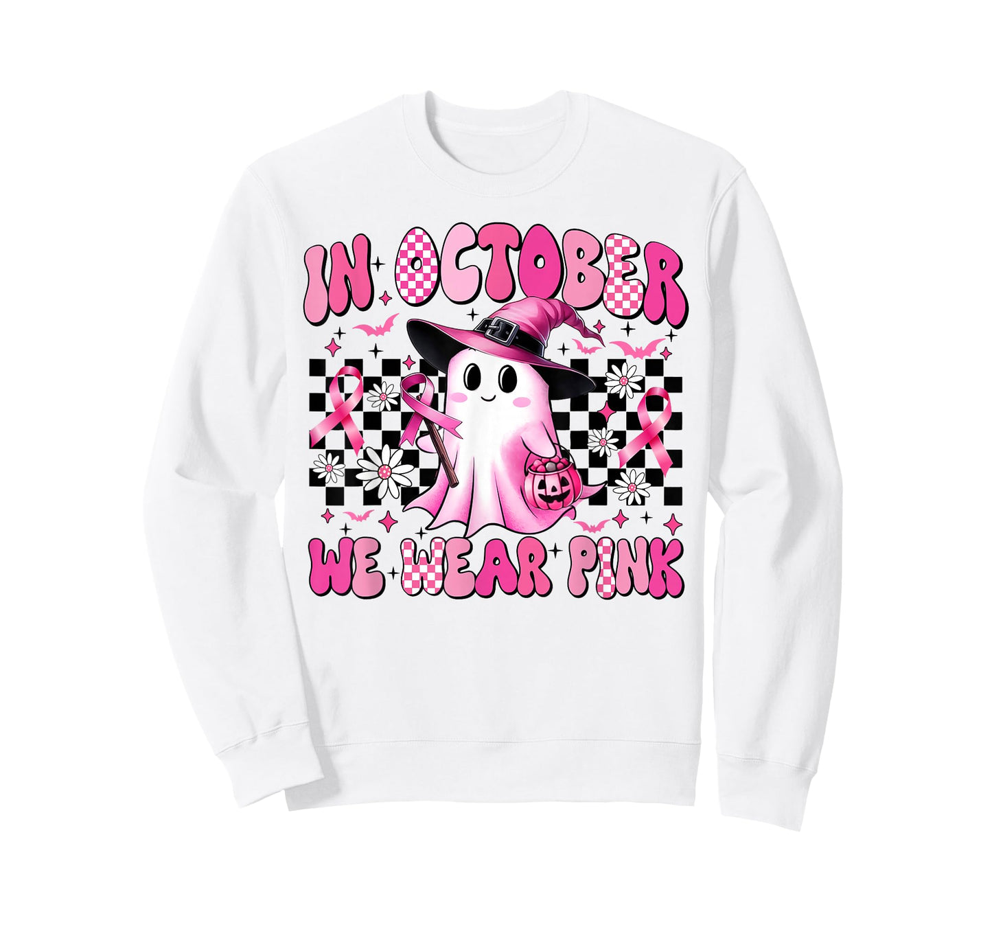 in October We Wear Pink Breast Cancer Awareness Halloween T-Shirt
