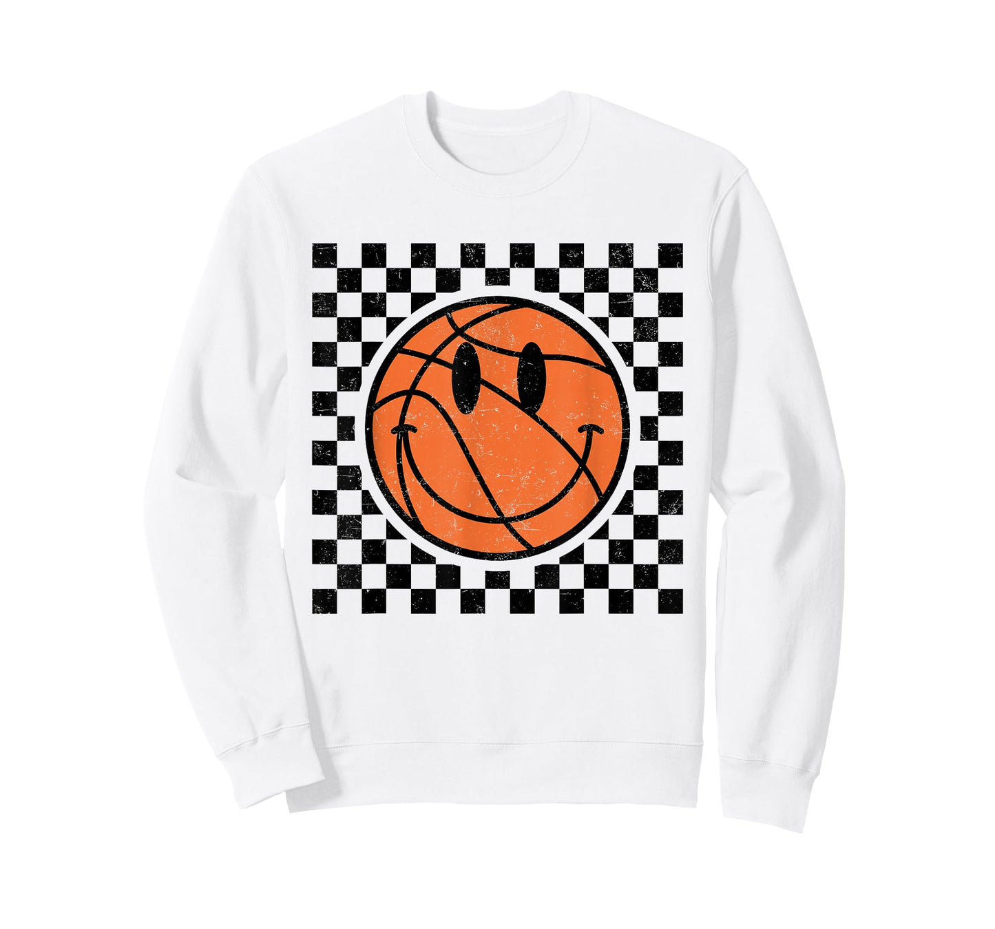Game Day Basketball Smile Face Checkered Retro Vintage Style T-Shirt