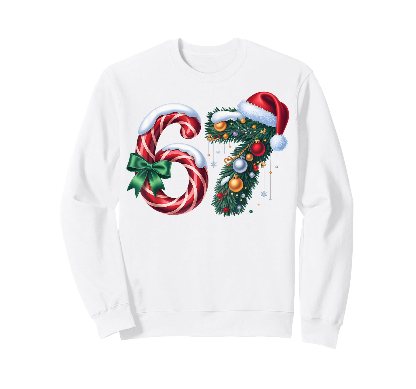 Funny 67 Six Seven Candy Cane Garland Christmas Outfit T-Shirt