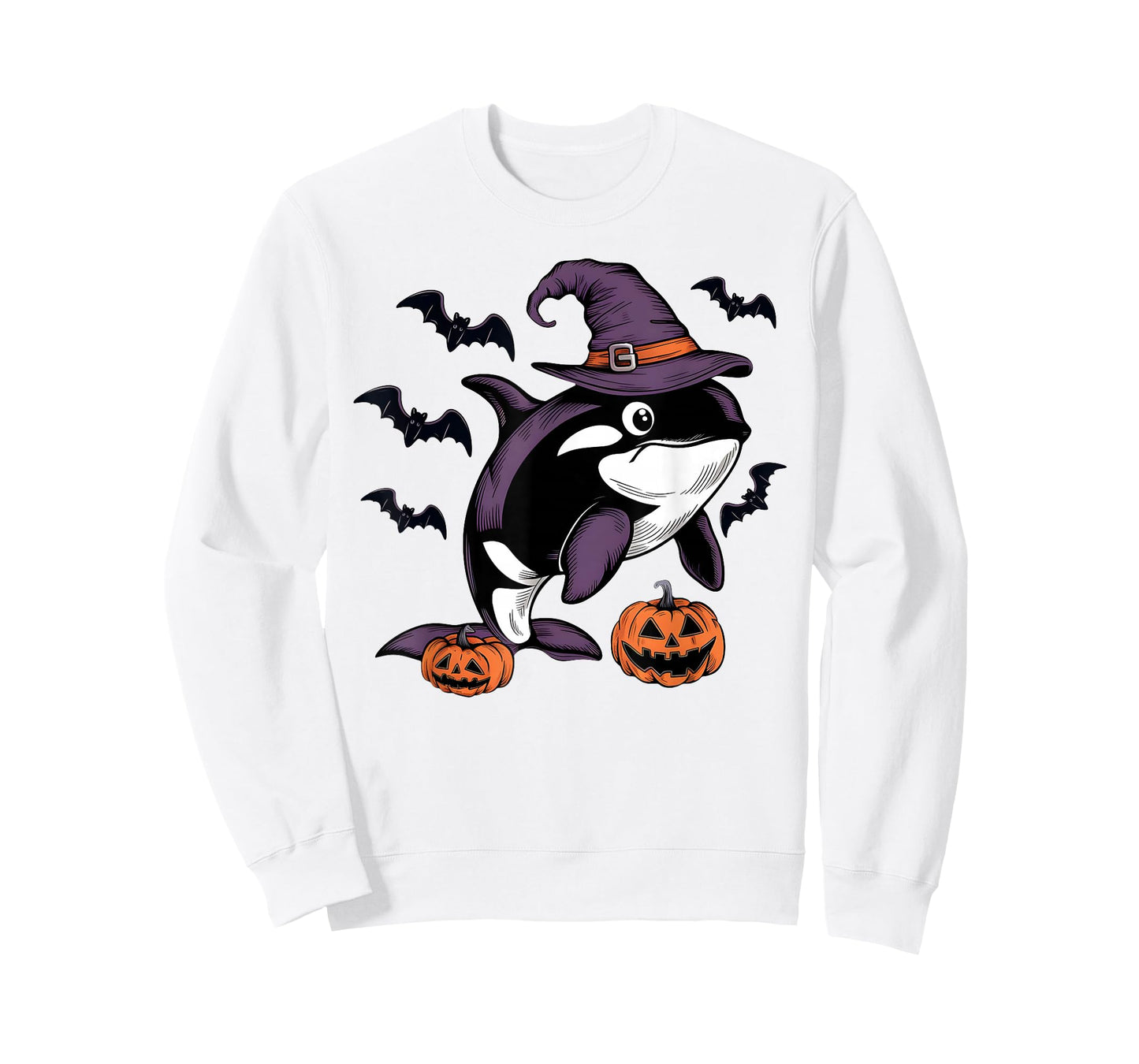 Funny Pumpkin Bat Witch Costume Orca Halloween T-Shirt