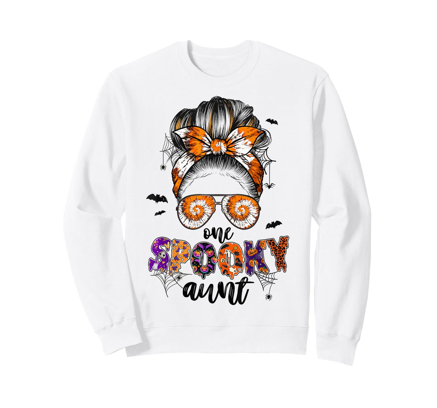 Tie Dye One Spooky Aunt Halloween Monster Messy Bun Aunt T-Shirt
