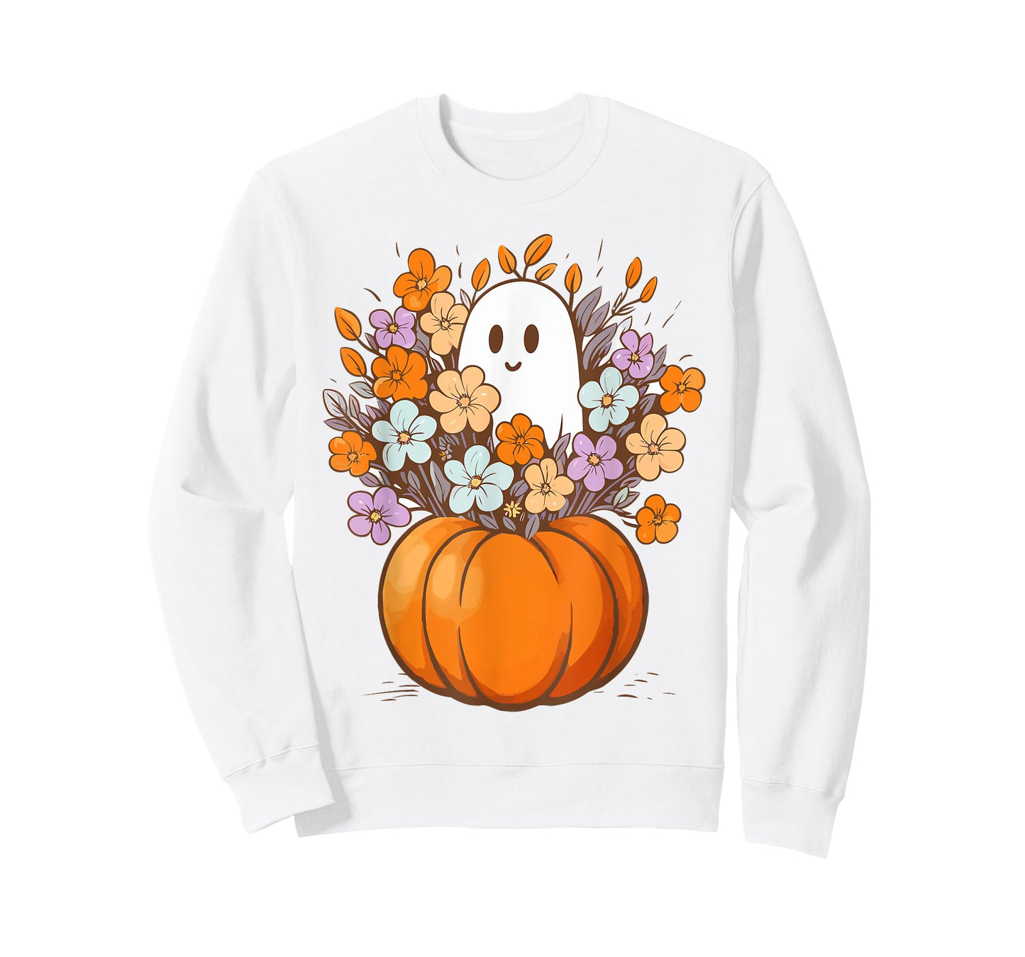 Floral Ghost Halloween Costume Aesthetic Ghost Pumpkin Fall T-Shirt