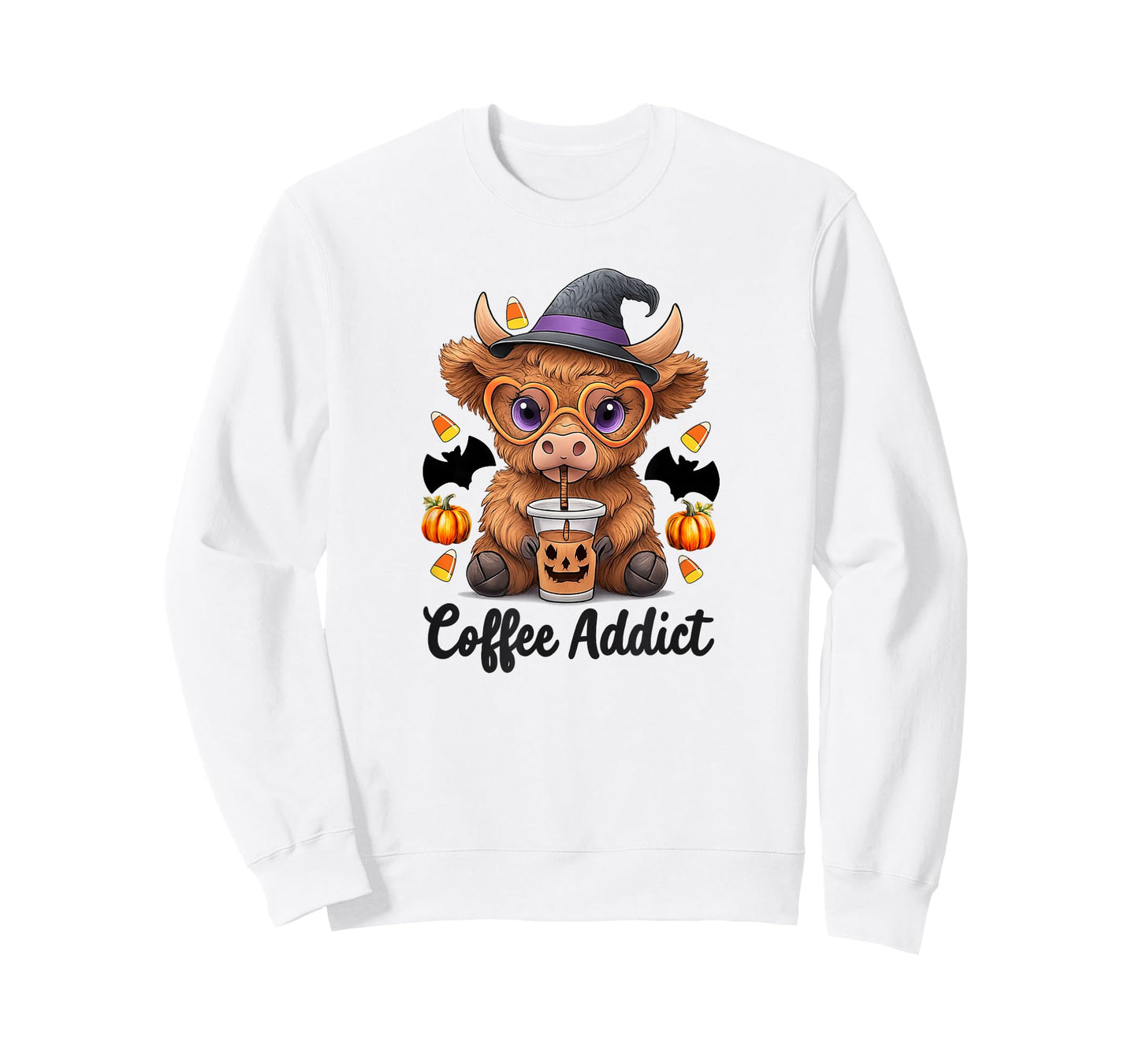 Cute Cow Drinking Coffee Halloween Art T-Shirt