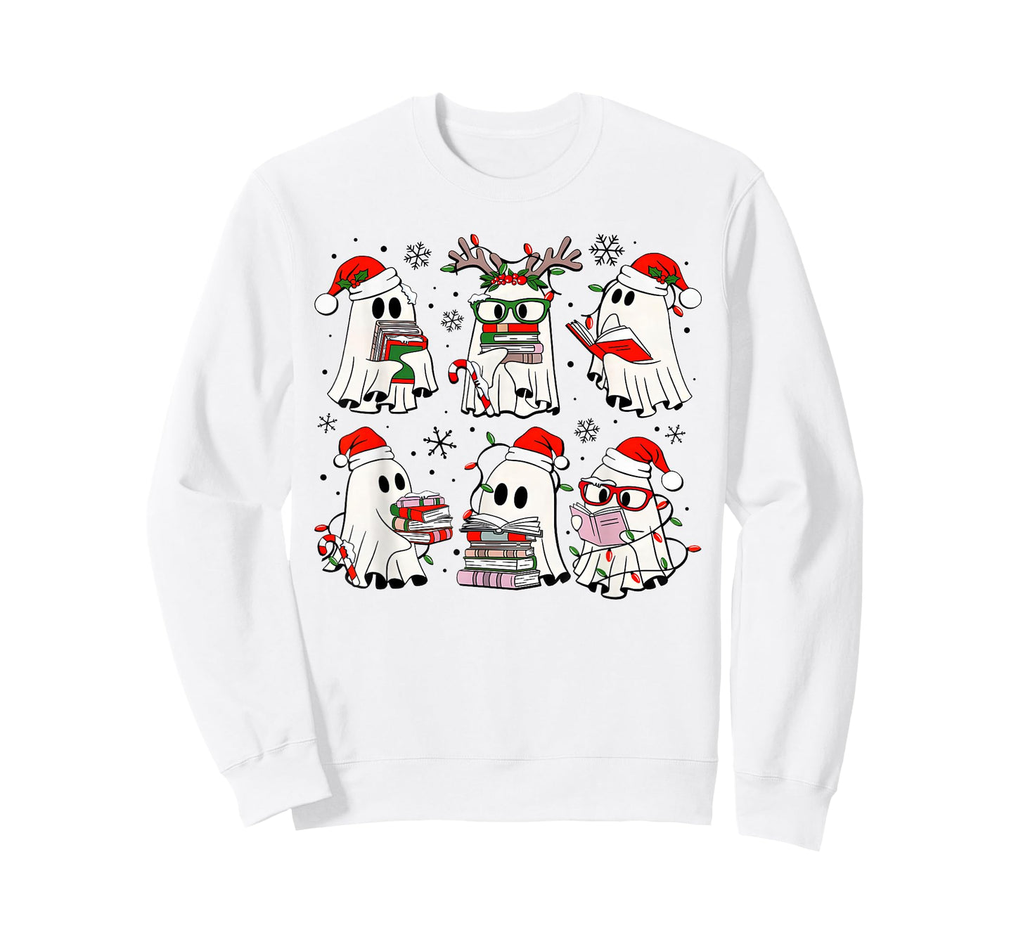 Funny Ghost Book Reading Christmas Books Lover Teacher Kids T-Shirt