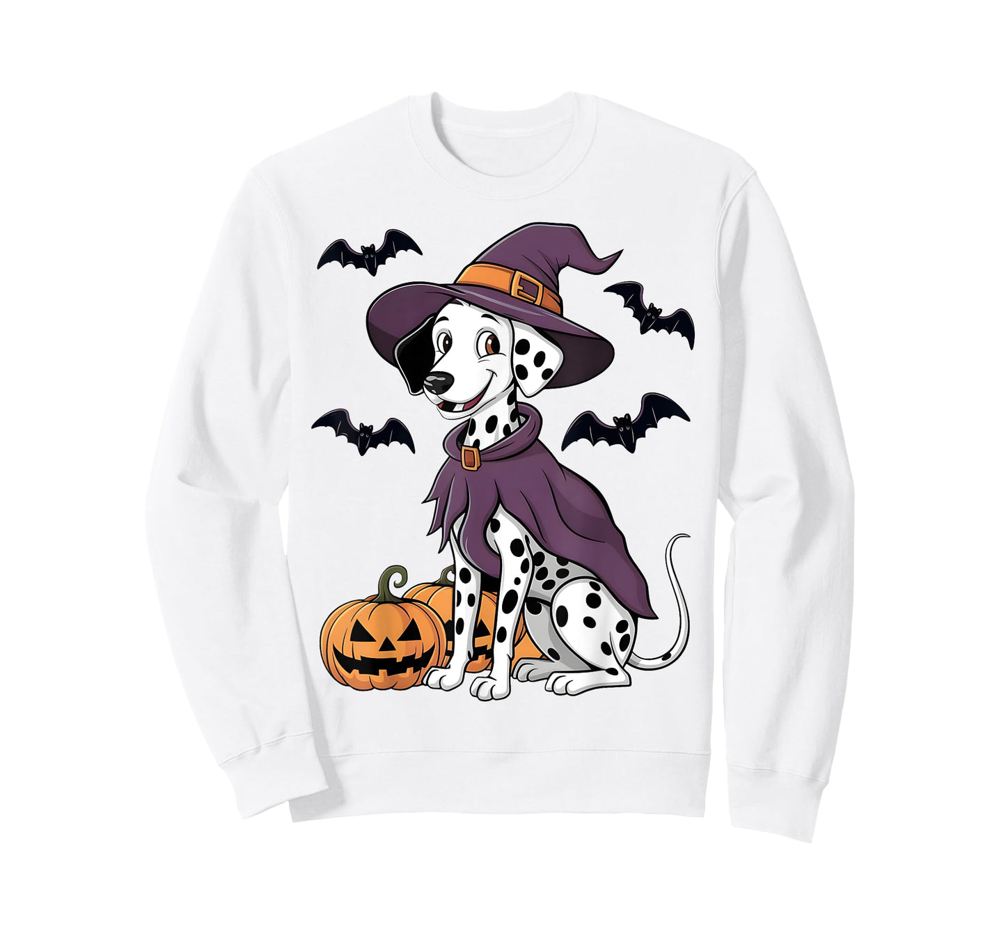 Scary Pumpkin Bat Funny Witch Hat Dalmatian Dog Halloween T-Shirt