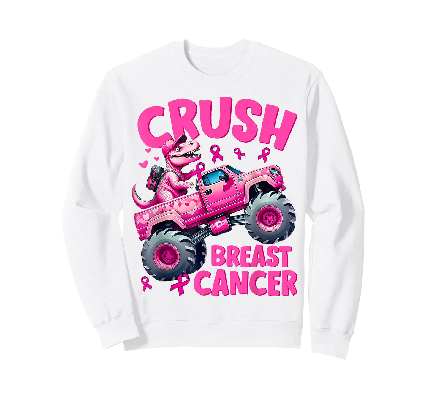 Crush Breast Cancer Pink T-Rex Dinosaur Monster Truck Boys T-Shirt