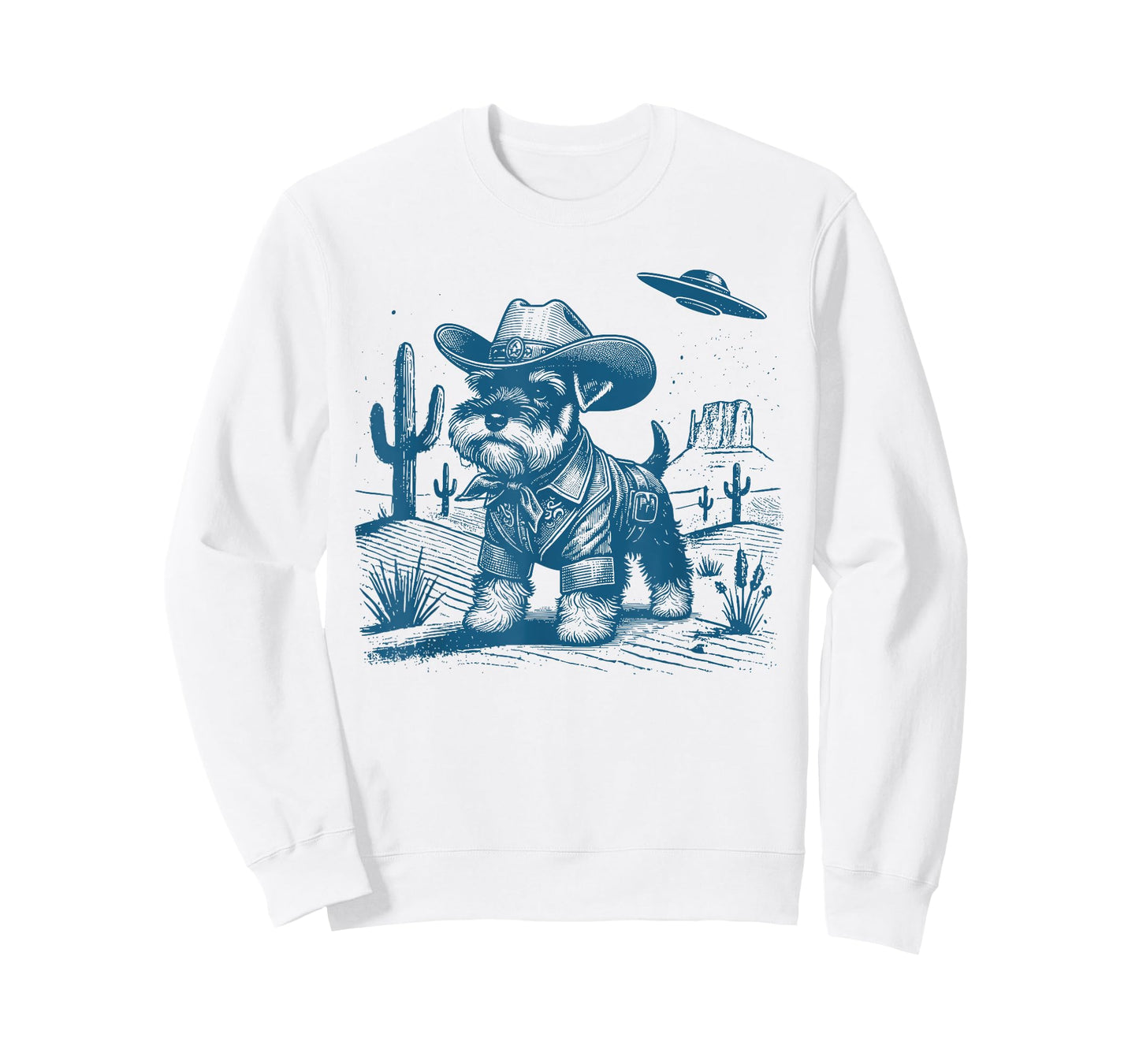 Schnauzer Vintage UFO Western Funny Cowboy Schnauzer UFO T-Shirt
