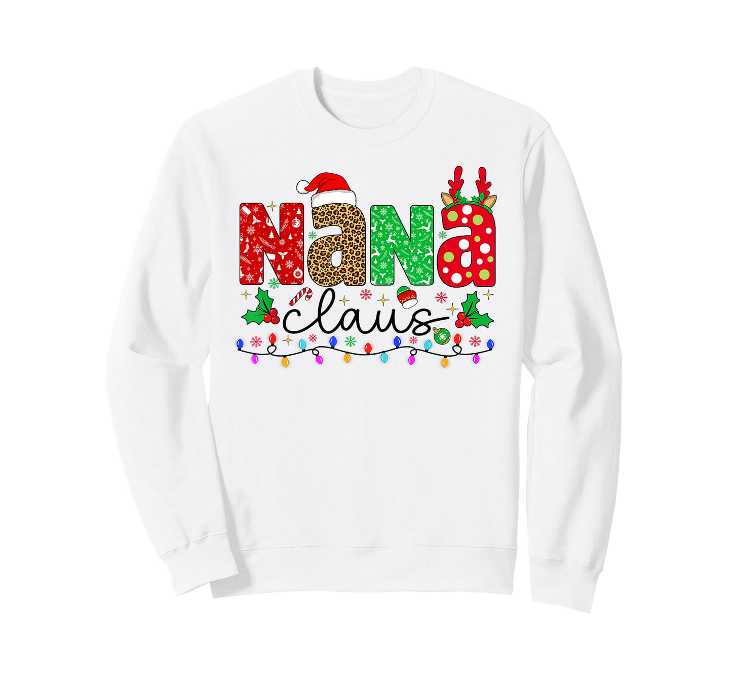Nana Claus Christmas Lights Matching Family Xmas Pajamas T-Shirt